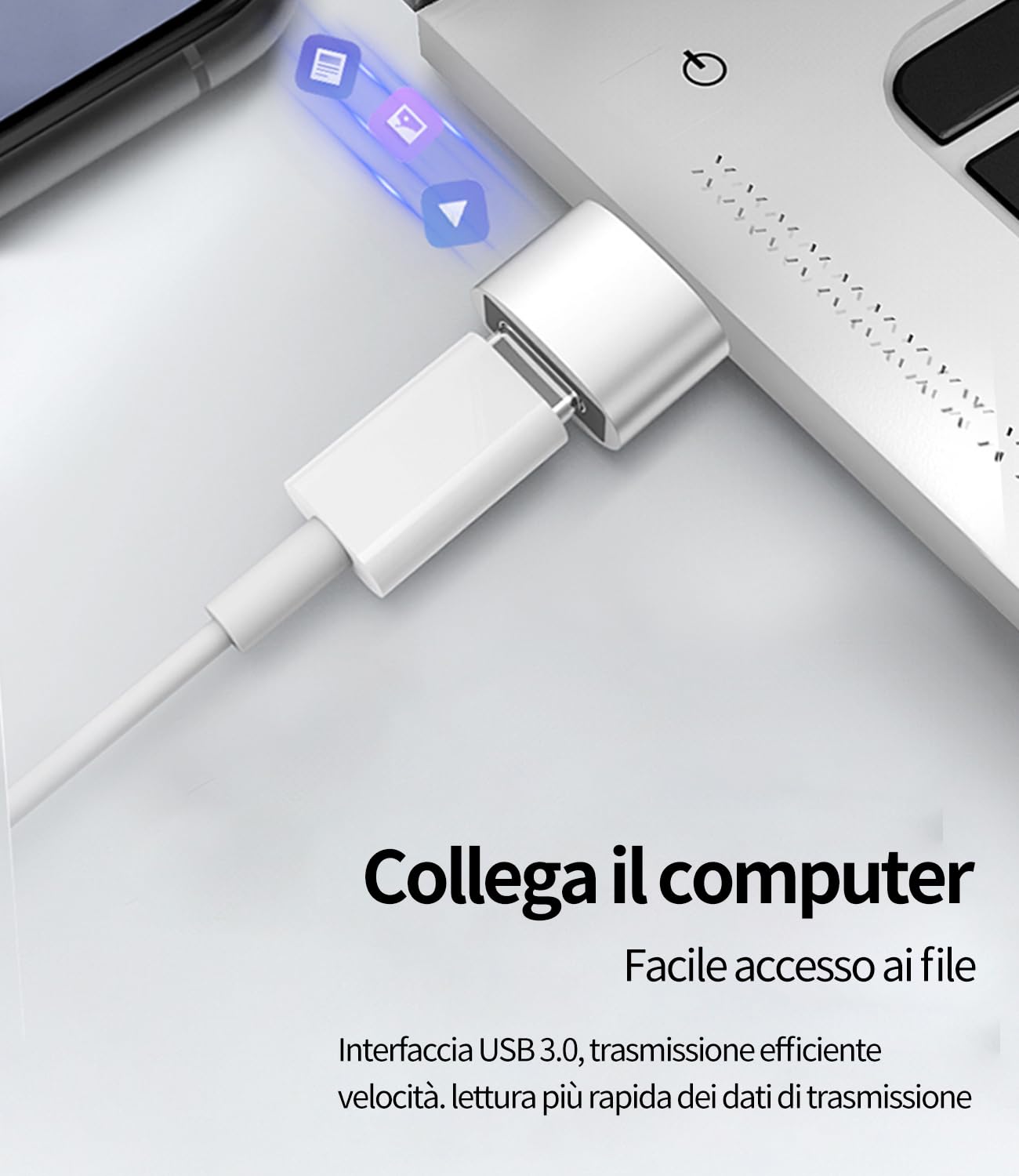 Adattatore USB-C Femmina A USB Maschio (3 Pezzi) - Tipo C A USB-A, OTG 3.0, Ricarica 3A, Trasferimento Dati 480Mbps, In Alluminio, Per Smartphone, Tablet