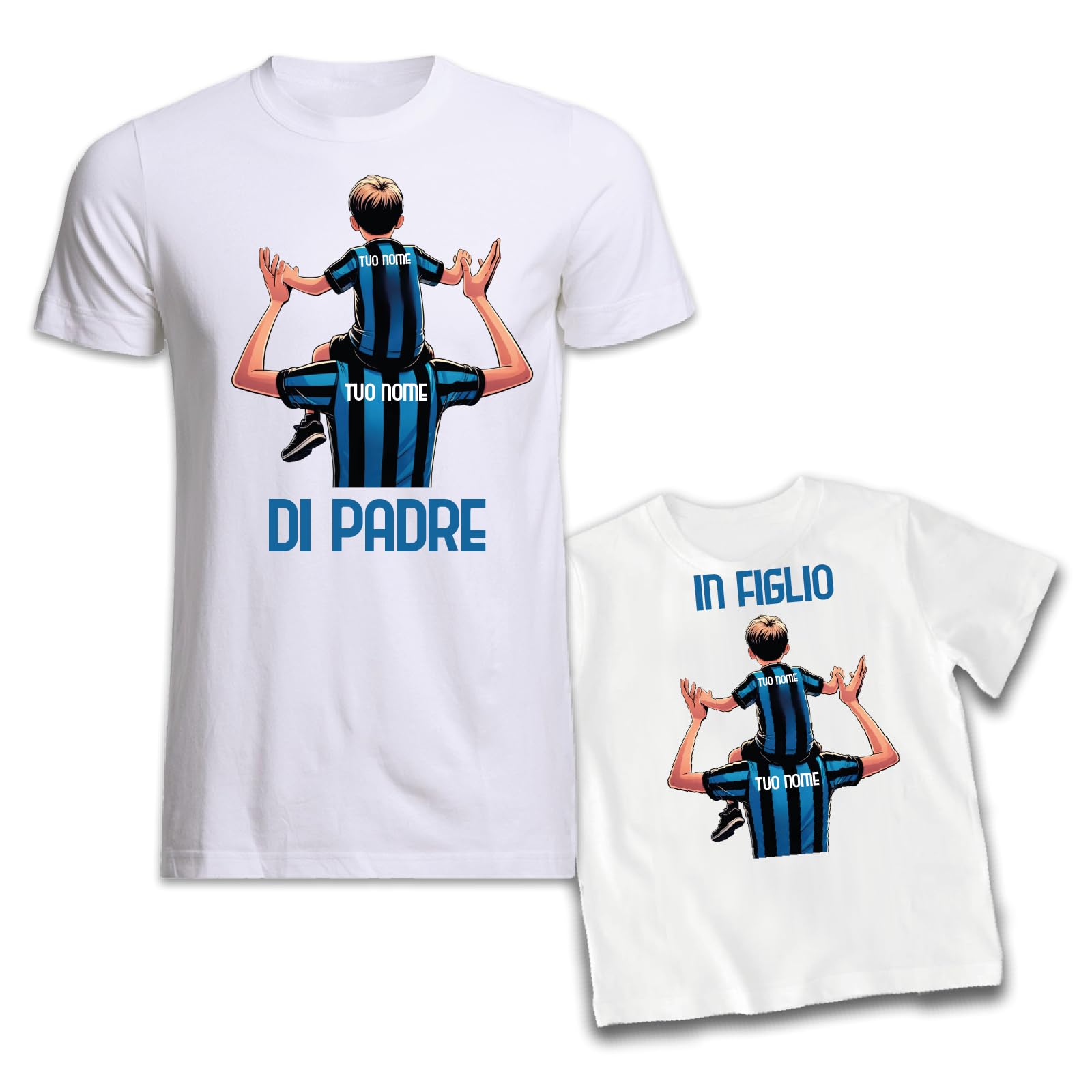 D&Vlab Coppia di T-Shirt Maglie Magliette di Padre in Figlio Idea Regalo per Il papà Squadre Nero Azzurri Bergamaschi