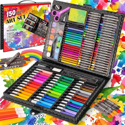Image of Toy Imagine 150 Pieces Colour Set Kit for Kids Art Set for Drawing Painting Stationery Kit with Crayons Markers Oil Pastels Water Colours & Carry Case Colour Set for Kids 6-12 Art Craft Supplies Gift for Boys & Girls