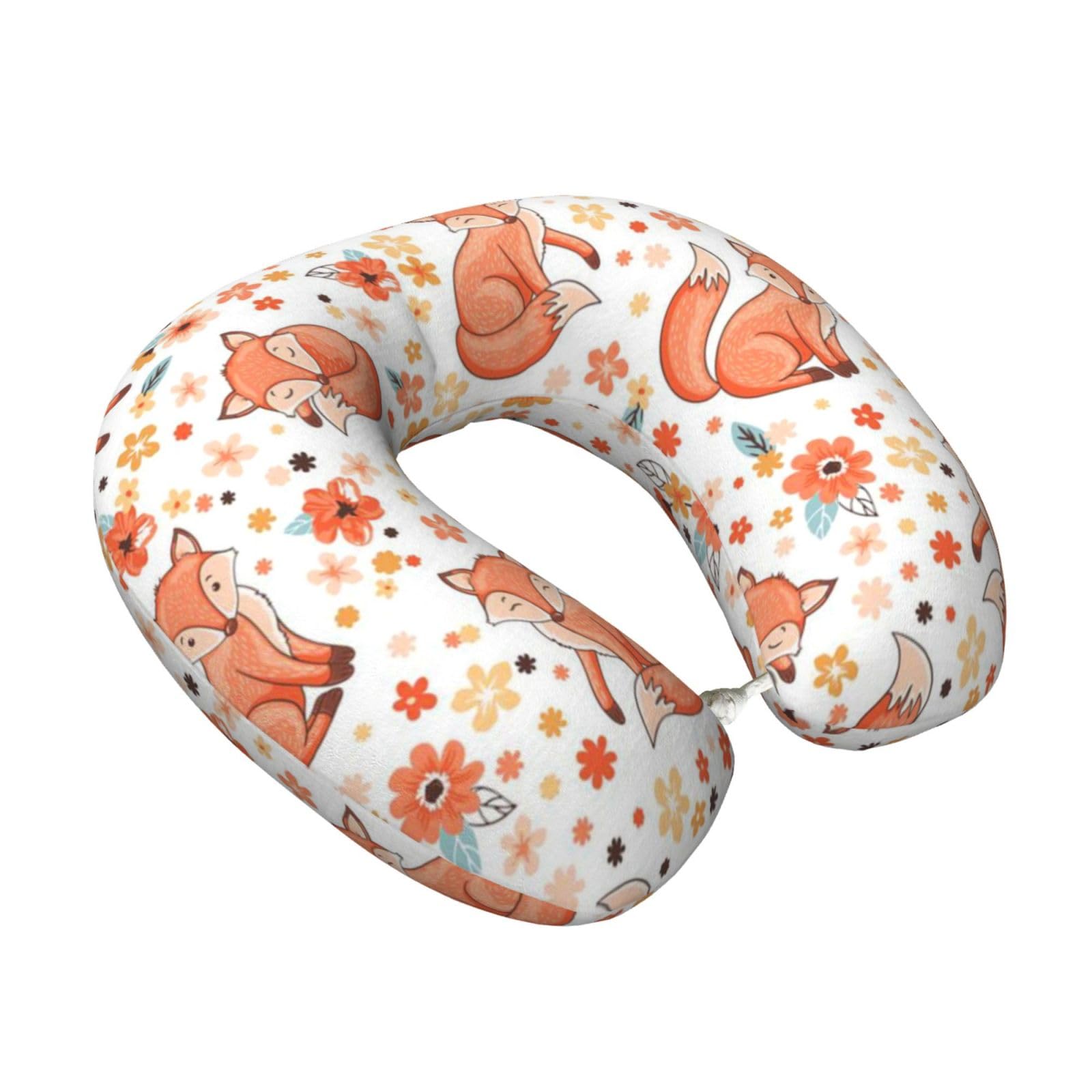 LKYMOH Cute Cartoon Red Foxes, Travel Neck Pillow U-Shaped Memory Neck Support Soft Comfortable With Washable Cover For Airplane Car Traveling and Office