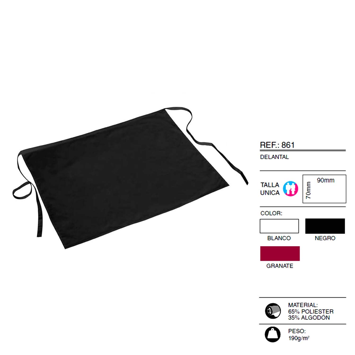 MISEMIYA Grembiule Cameriere 861, Nero, Pack 100 PCS (Pacco Unisex-Adulto
