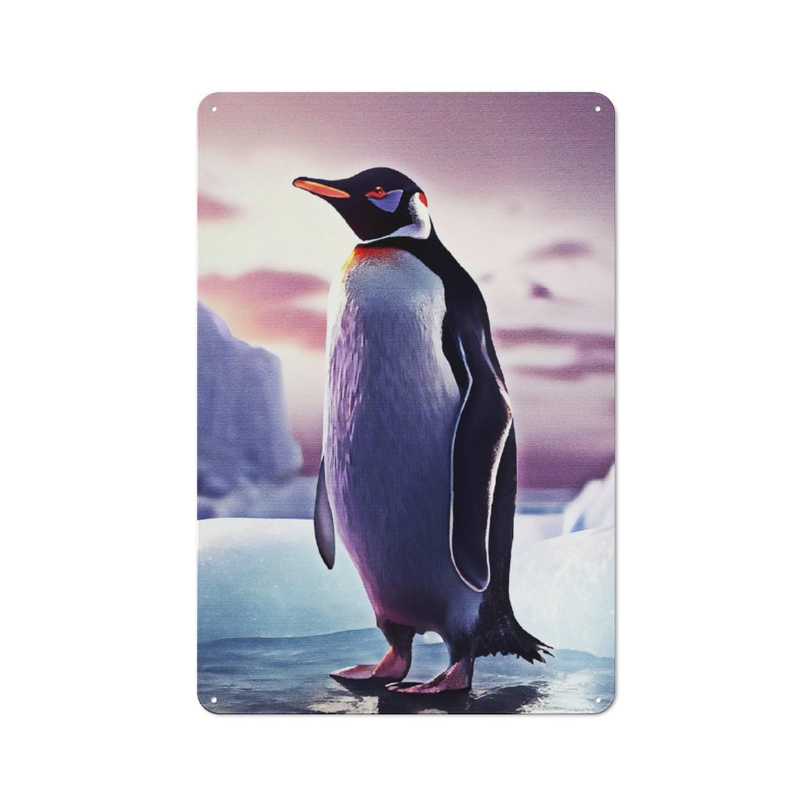 Junmoney Style-4 Metal Plaque 30X20cm With Alone Penguin For Hallway Wall, Rustic Decor, A Metal Wall Feature For Hallways And Entrance Areas