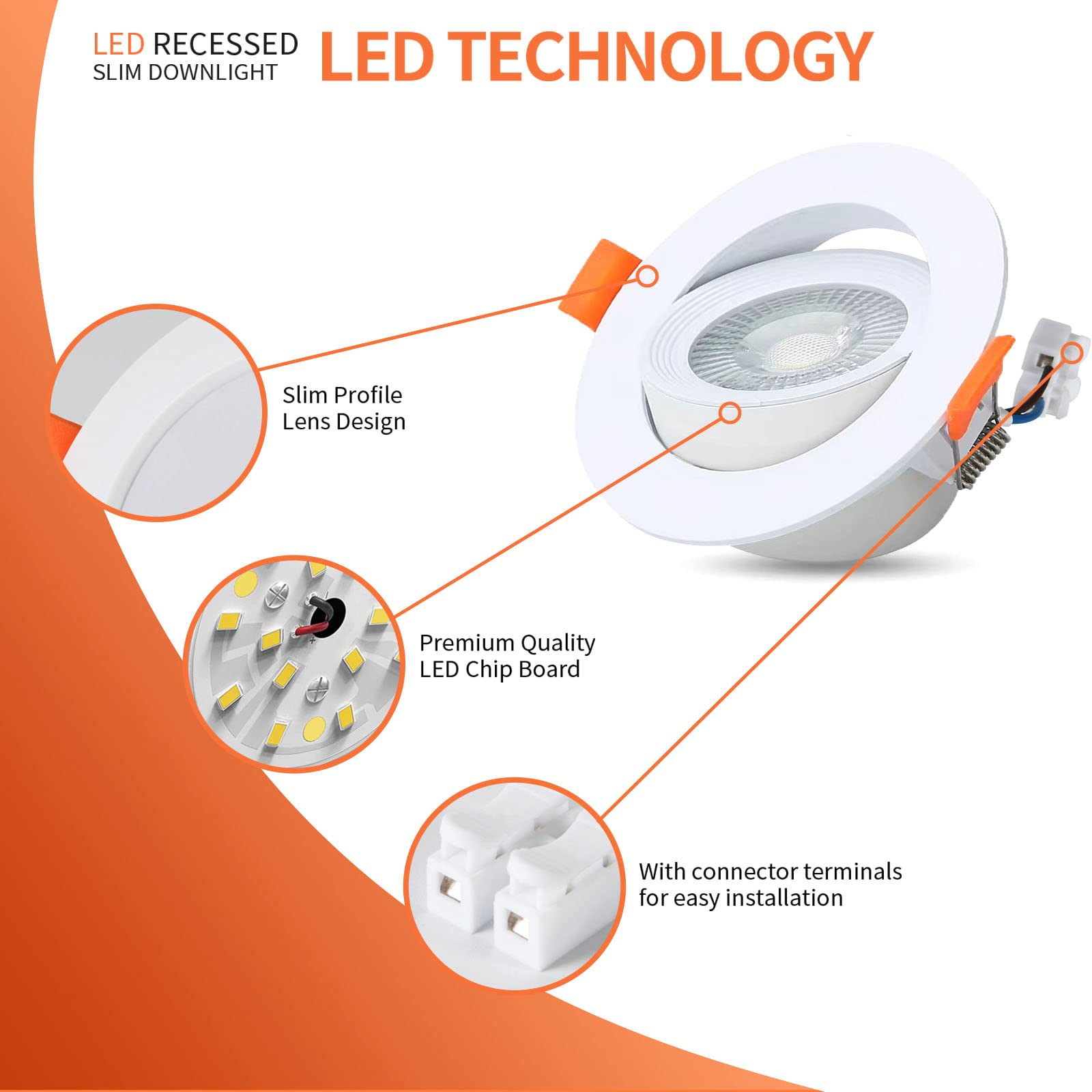 Focos Empotrables LED, 3 Pack 7W LED Empotrable Techo Redondo, 650LM, 6500K Blanco Frío, No Regulable, AC 220-240V Downlight Redondo Extraplano, Ángulo Rotable 40°