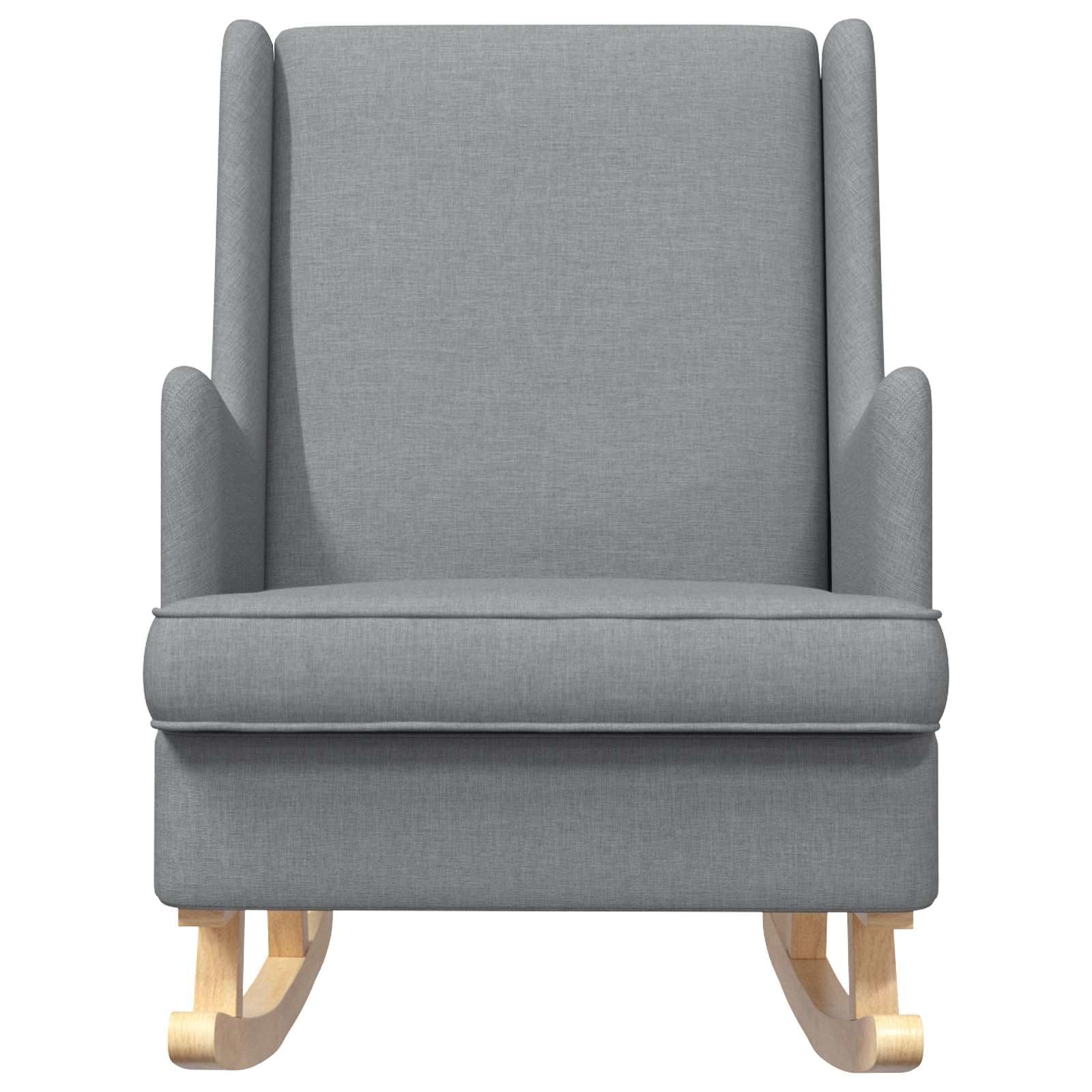 Mecedora gris claro 62 x 80 x 85 cm de tela silla de relax con marco de madera estable, respaldo alto, cojín extraíble para salón, dormitorio, terraza y porche