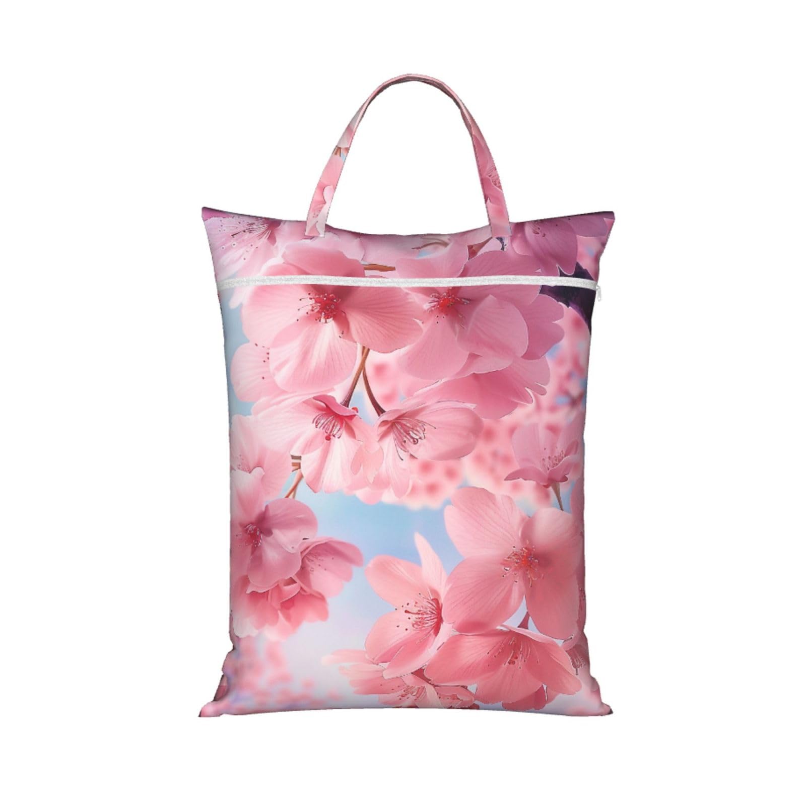 Large Travel Laundry Bags,Pink Cherry Blossoms Print with Handle Foldable Laundry Bag for Holidays Gym Swimming and Family Trips, 1Pcs
