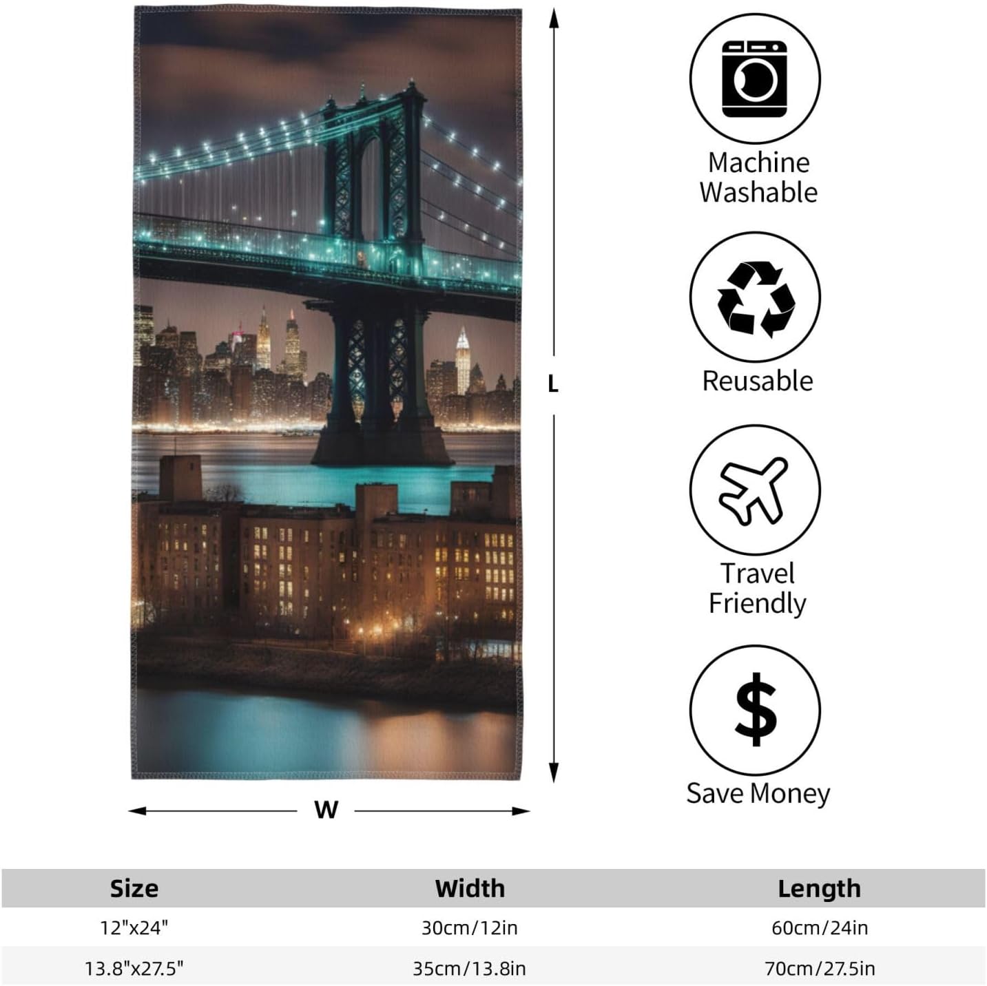 New York Manhattan Bridge Night Print Hand Towels for Kitchen, Decorative Bathroom Towels Decor Farmhouse Cute for Men Women Gifts