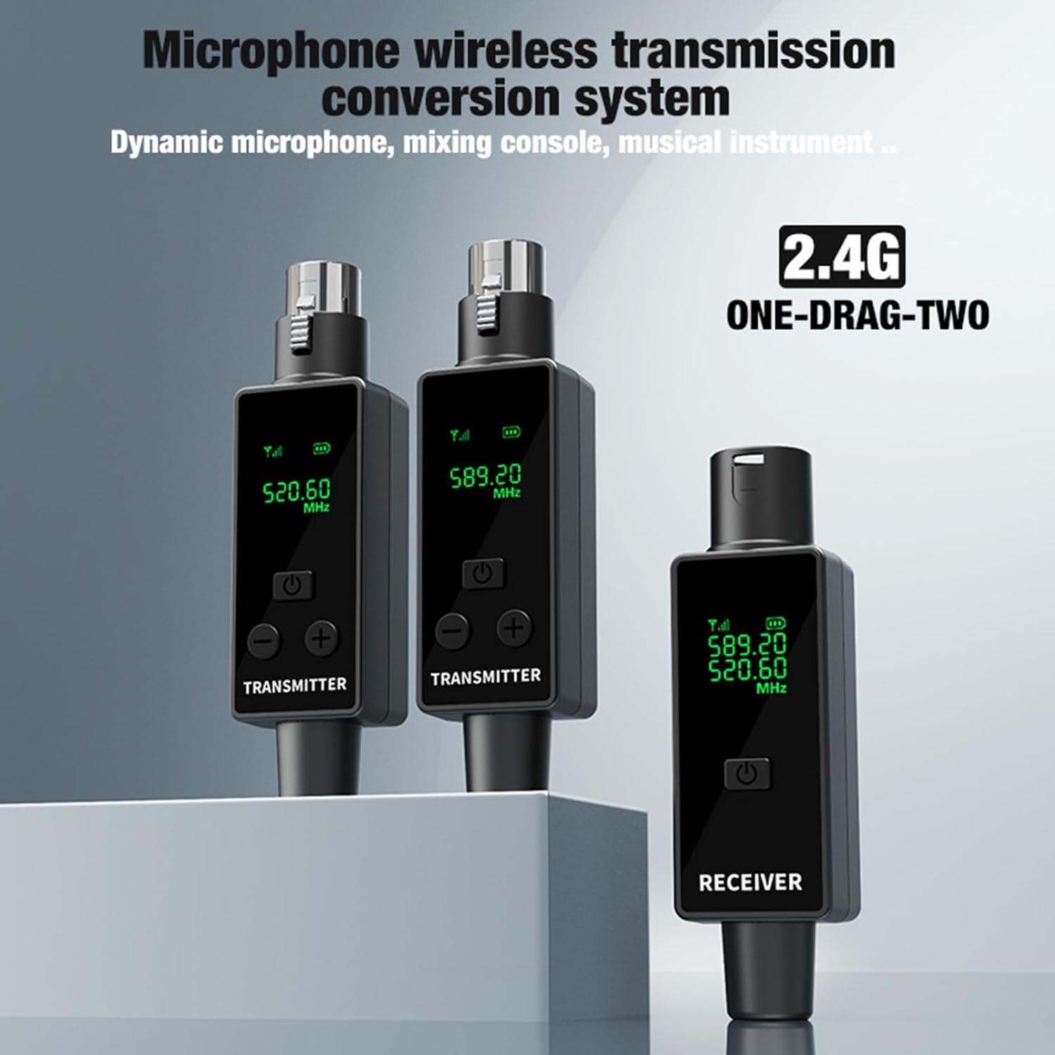 GOWENIC Wireless Microphone Transmitter Receiver 2.4G, 24 Bit 48kHz Wireless XLR Microphone System, Plug and Play for Microphones, Audio Mixers, PA Systems and Cameras (1 for 2)