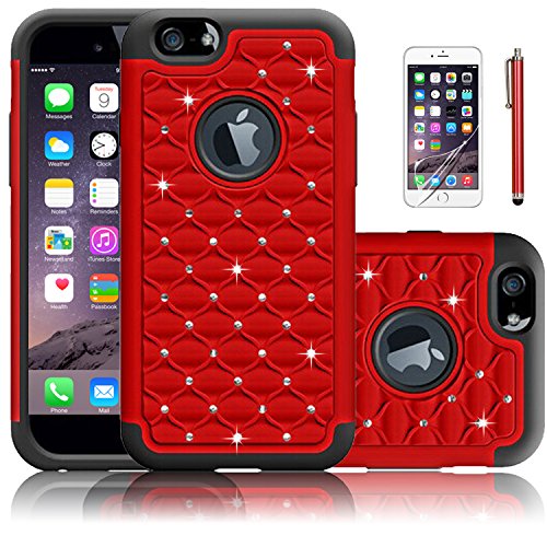 iPhone 6 Plus Case, Sparkle Shimmer Case for iPhone 6 Plus,EC™ Heavy Duty Shock Absorbing Dual Layer Studded Rhinestone Bling Hybrid Protective Case Cover for iPhone 6 Plus 5.5 (Red)