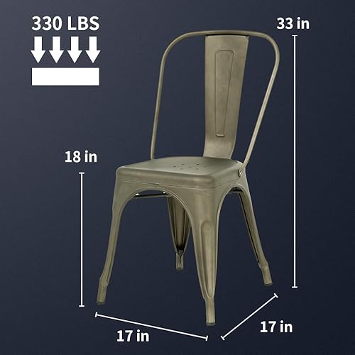 Miniatura 3 de Silla de metal para comedor, juego de 4 sillas de patio, silla de cocina para el hogar, silla de comedor de 18 pulgadas de altura de asiento, sillas