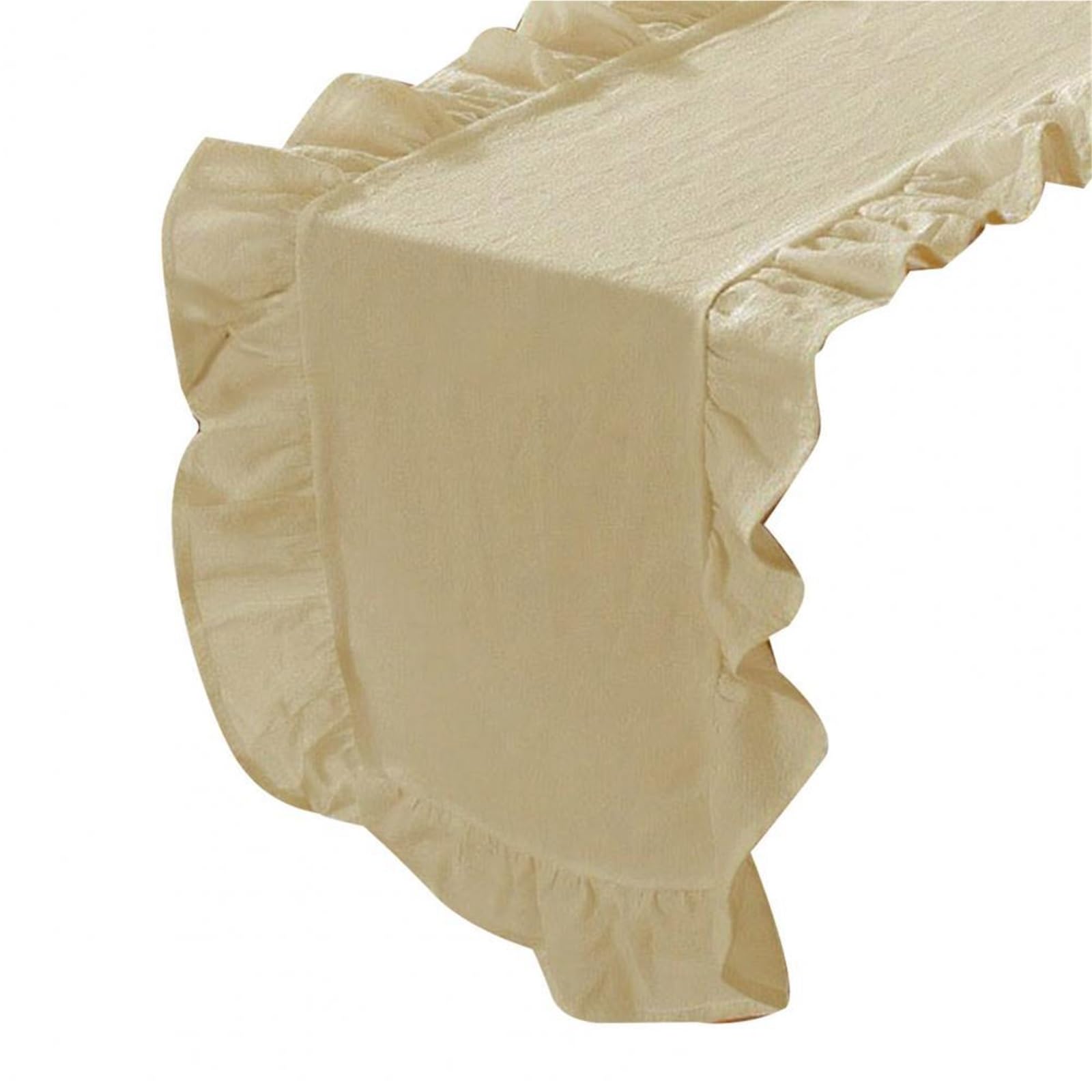 Ruffle Table Runner Dining Table Accessory Runner with Scalloped Edge Washable Rustic Farmhouse Decoration Cotton Flounces(Beige,35*180cm)