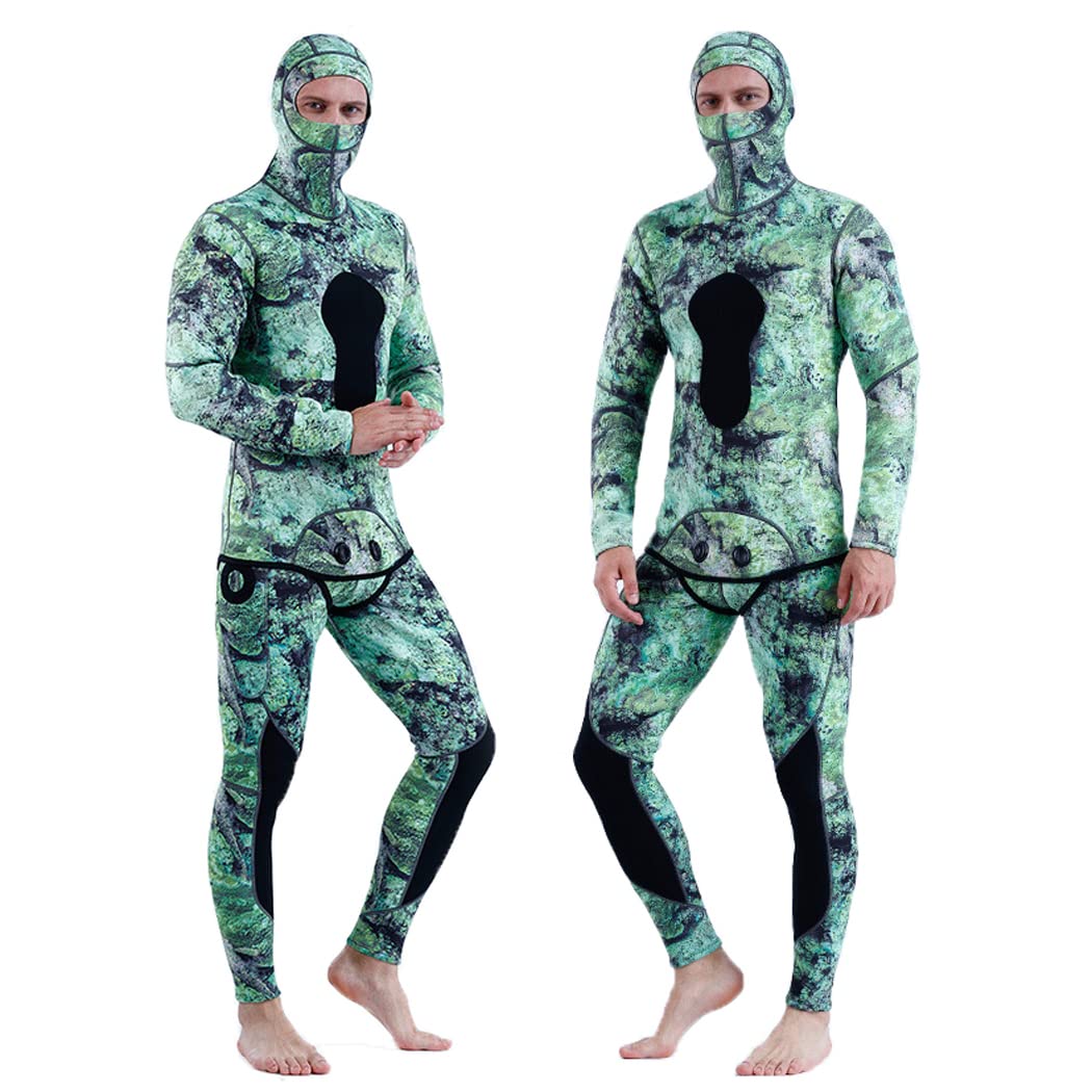 LANGWEI Mute Mens 3Mm 2 Pezzi Camo Neoprene Corpo Pieno Tenere in Caldo con Cappuccio Immersioni Libere Sport Tuta di Pelle Pesca Subacquea Tuta Intera Muta