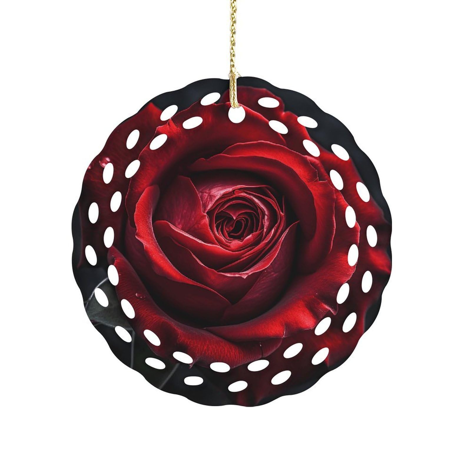Fodpand Women's Style Flowers On Black Background Ceramic Ornament For Home Decor 3.2" Round Tree Decoration Christmas Ornaments For Men Double-Sided Design