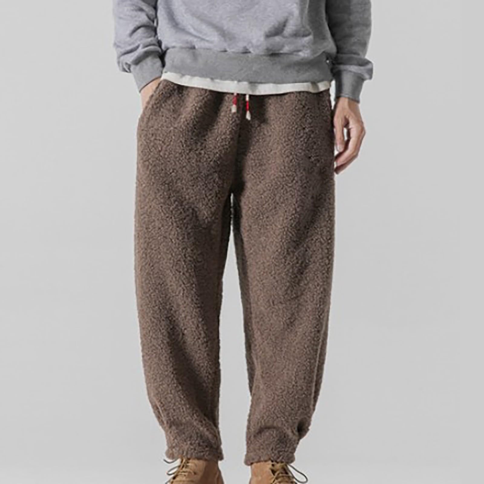Generisch Pantaloni da jogging da uomo in pile, spessi, comodi, in tinta unita, con coulisse, leggeri, traspiranti, in peluche, per il tempo libero
