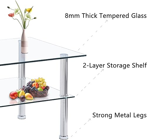Miniatura 7 de Juego de 3 mesas auxiliares de cristal para sala de estar, mesas auxiliares de sofá Mordern, totalmente transparentes con almacenamiento, mesa de