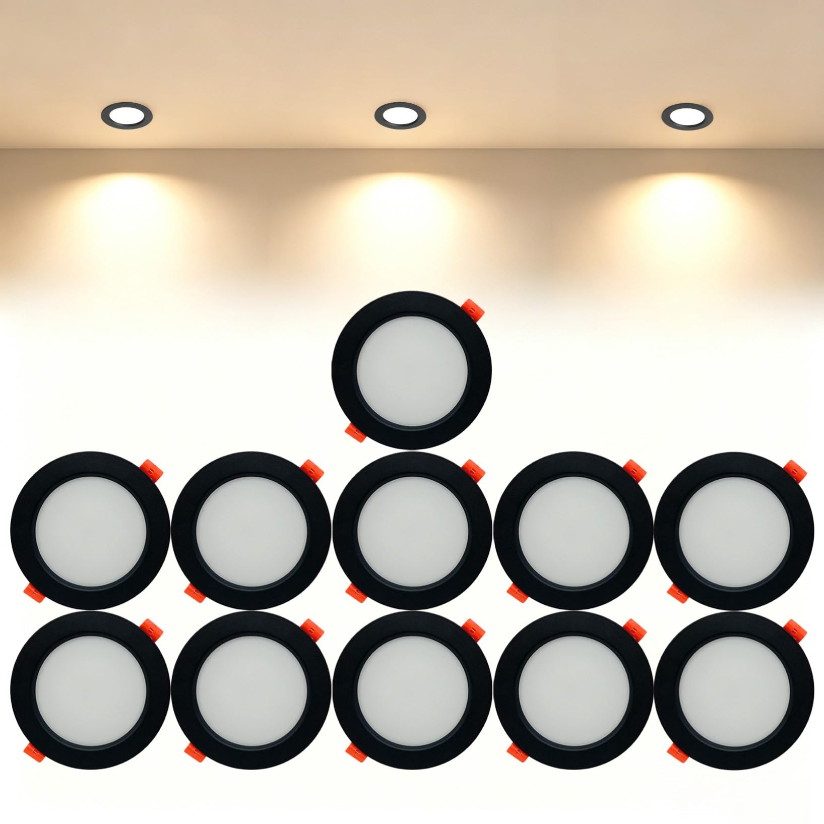 VOGHMOLD 24W Ultra Slim LED Downlight Recessed Ceiling Light 8 inch, 3000K Spot Lights Black Aluminum Trim, Cut Φ190-210mm, AC110-240V Panel Lighting for Office Hallway Closet, 11 Pack