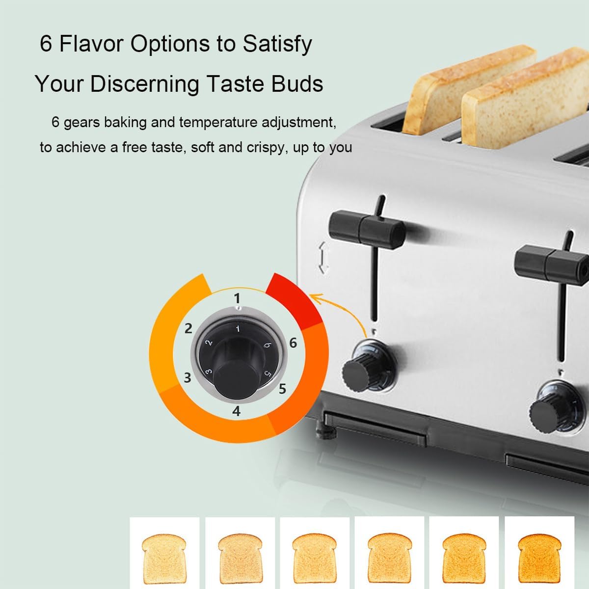 Tostadora eléctrica Comercial, con Apagado automático/Bandeja de Migas extraíble, Control de Tostado de 6 Niveles, para el hogar, Restaurante, panadería