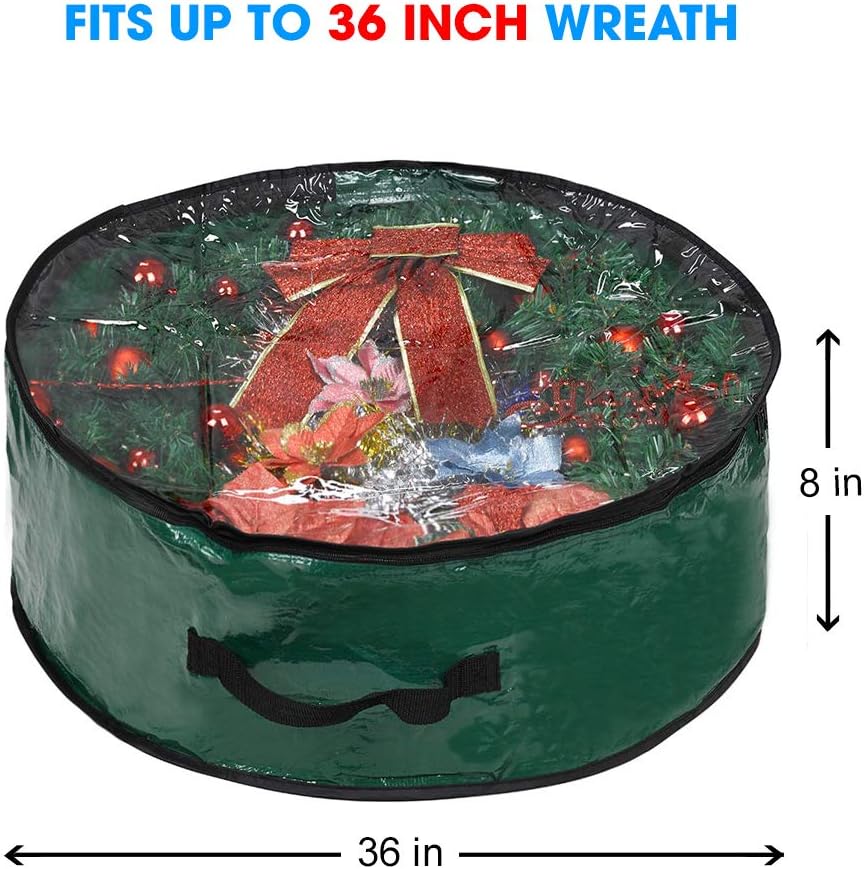 Propik Christmas Wreath Storage Bag 36" - Garland Holiday Container with Clear Window - Tear Resistant Fabric - 36" X 36" X 8" (Green)