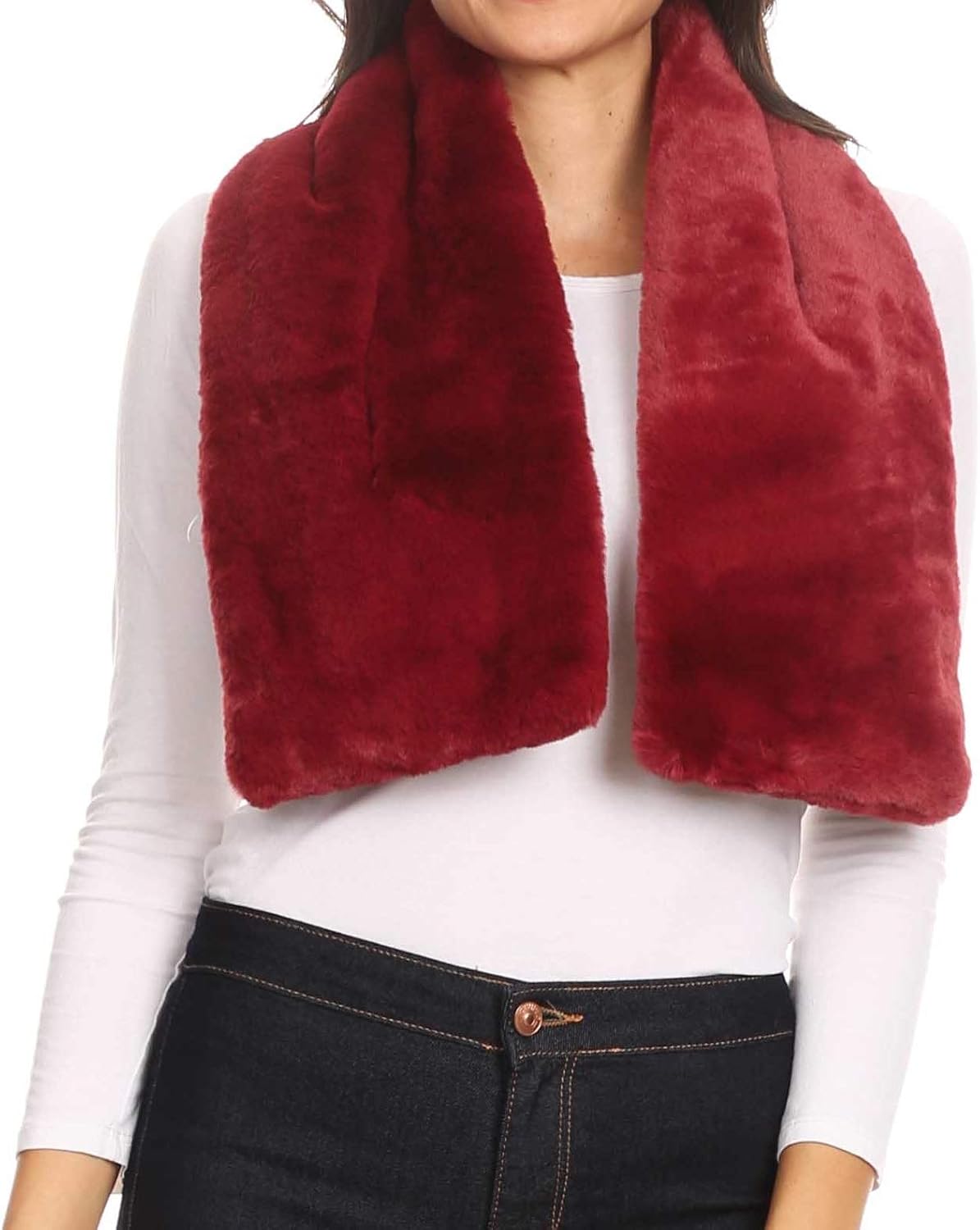 Sakkas Malen Long Rectangle Faux Fur Warm Soft Furry Wrap Around Loophole Scarf