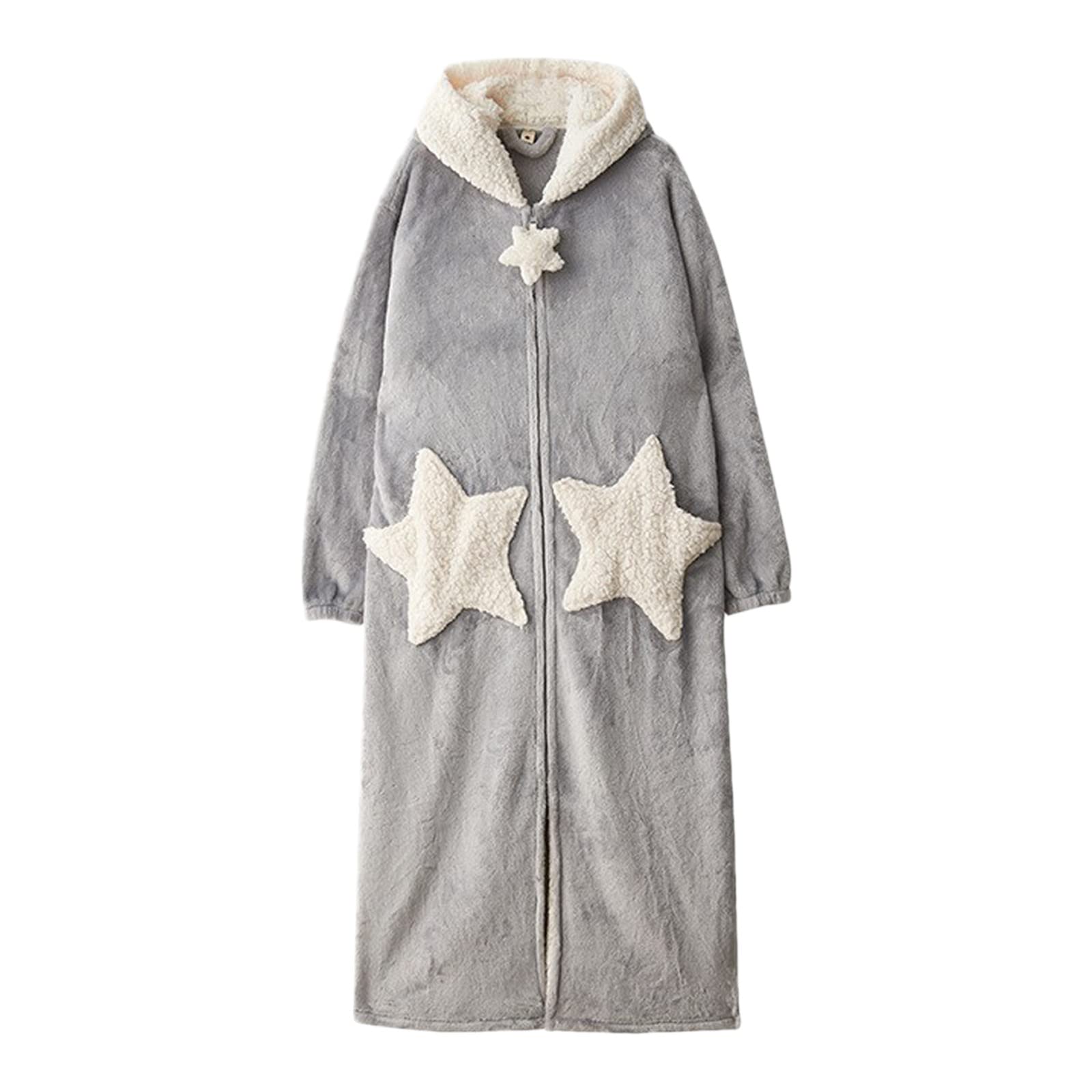 Bata larga de forro polar para mujer, albornoz de franela de forro polar para invierno, cárdigan grueso, kimono de felpa, bonito abrigo, bata de baño, camisón con cremallera, ropa de dormir