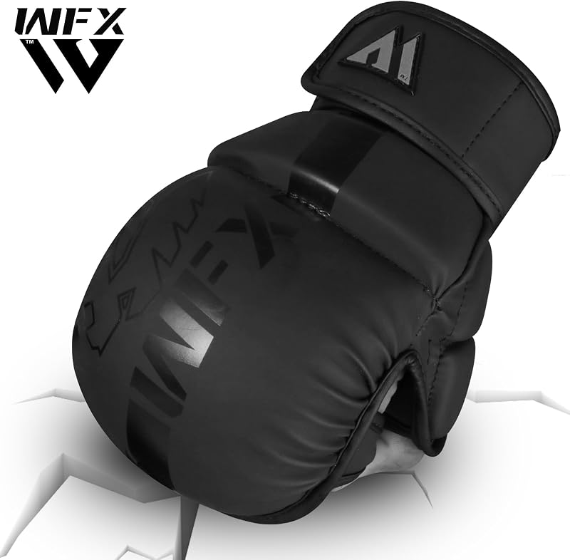 WFX MMA Kesztyű - Nyitott Tenyerű Bokszkesztyű Sparringhoz, Grappling, Muay Thai, Ketrecharc Edzéshez - Állítható Csuklótámasz, S Méret, Fek