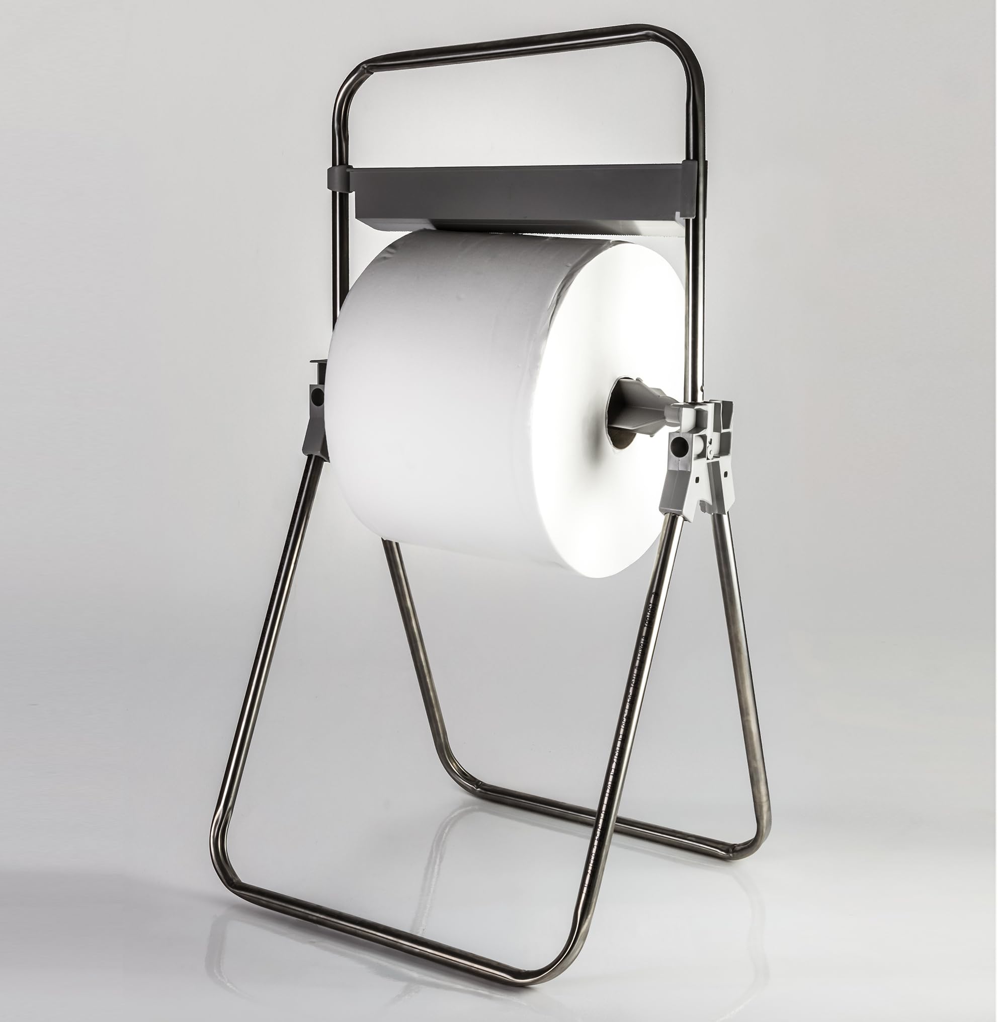 Portabobinas Papel Industrial | Dispensador Papel Industrial con Sierra de Corte | Acero Inoxidable | Trípode Papel para Taller