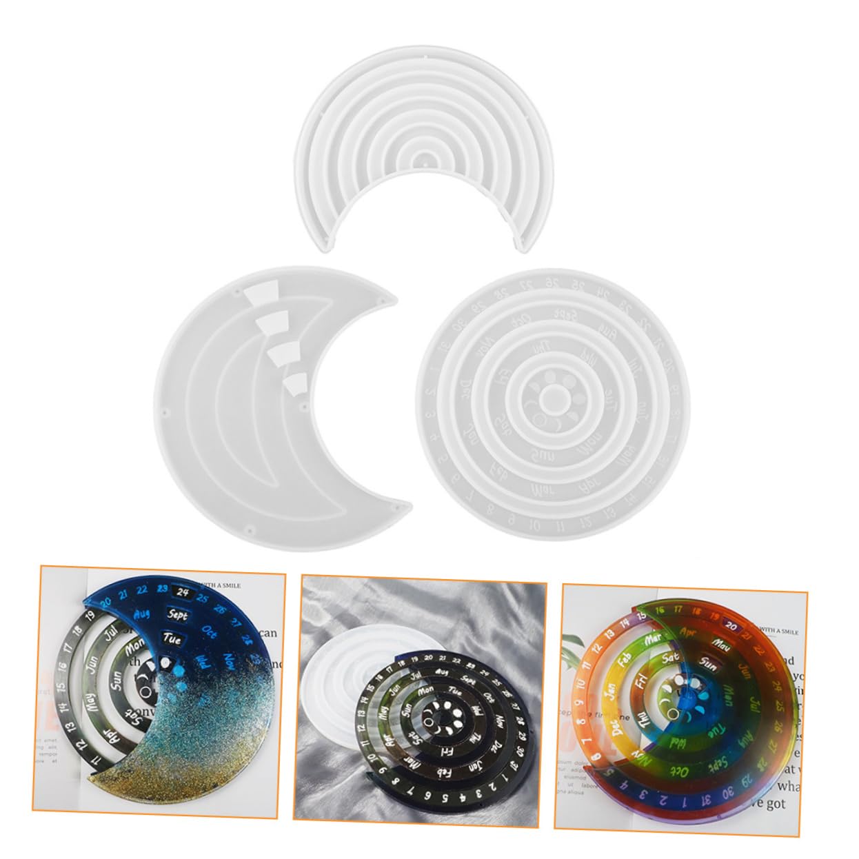 1 moule époxy de bureau rotatif en époxy pour décoration de calendrier - Moule rond à suspendre - Moule en silicone pour bricolage - Moule de moulage en gel de silice blanc