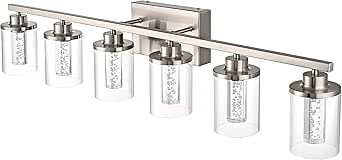 Wanluce 6 Light Bathroom Light Fixtures Brushed Nickel, 5CCT Dimmable LED Vanity Lights for ...