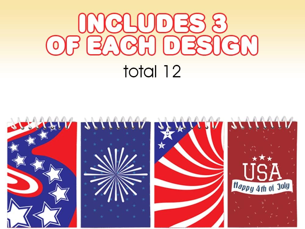 ArtCreativity Patriotic Notepad, Pack of 12 Spiral Mini Notebook with Patriotic Design, Small Notepads for Kids and Adult, To Do List Notepad, 4th of July Party Favors, Veterans and Memorial Day Gifts