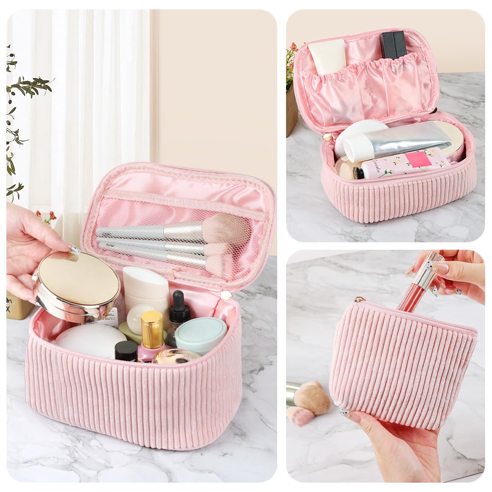 Aucuu Corduroy Cosmetic Bag, 3 Pcs Makeup Bag, Large, Medium and Small Cosmetic Bag - Image 3