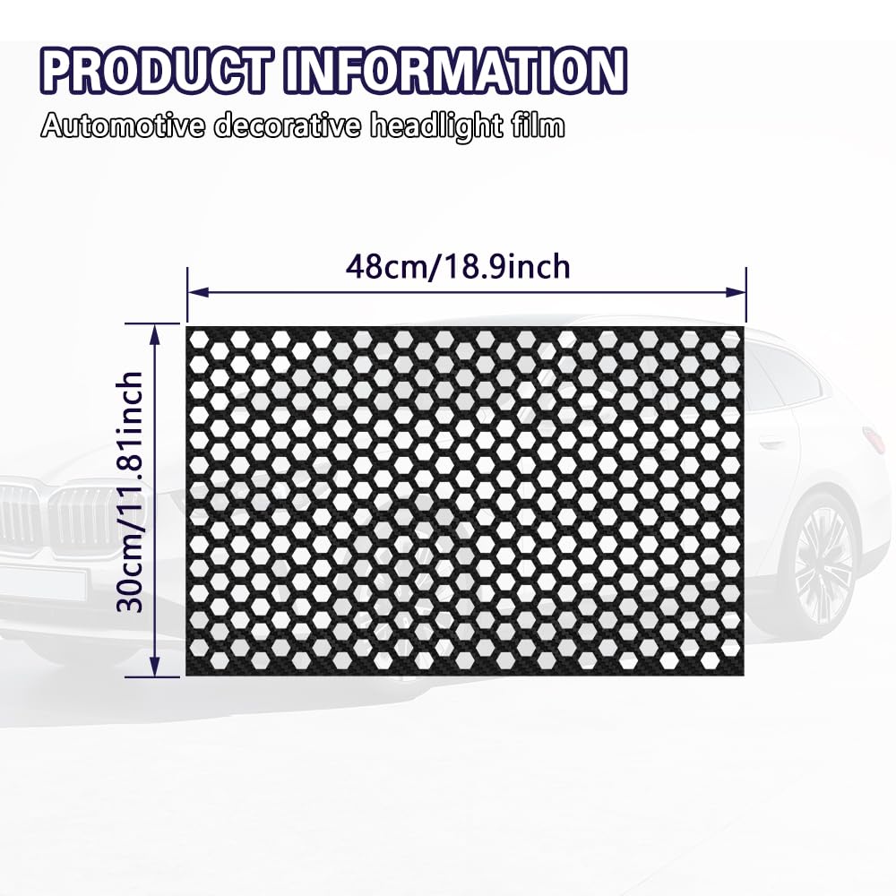 Pellicola Adesiva Nido D'ape Per Luci Auto - 2 Pezzi Nero Carbonio, 48x30cm, Effetto Stile - Foto 11