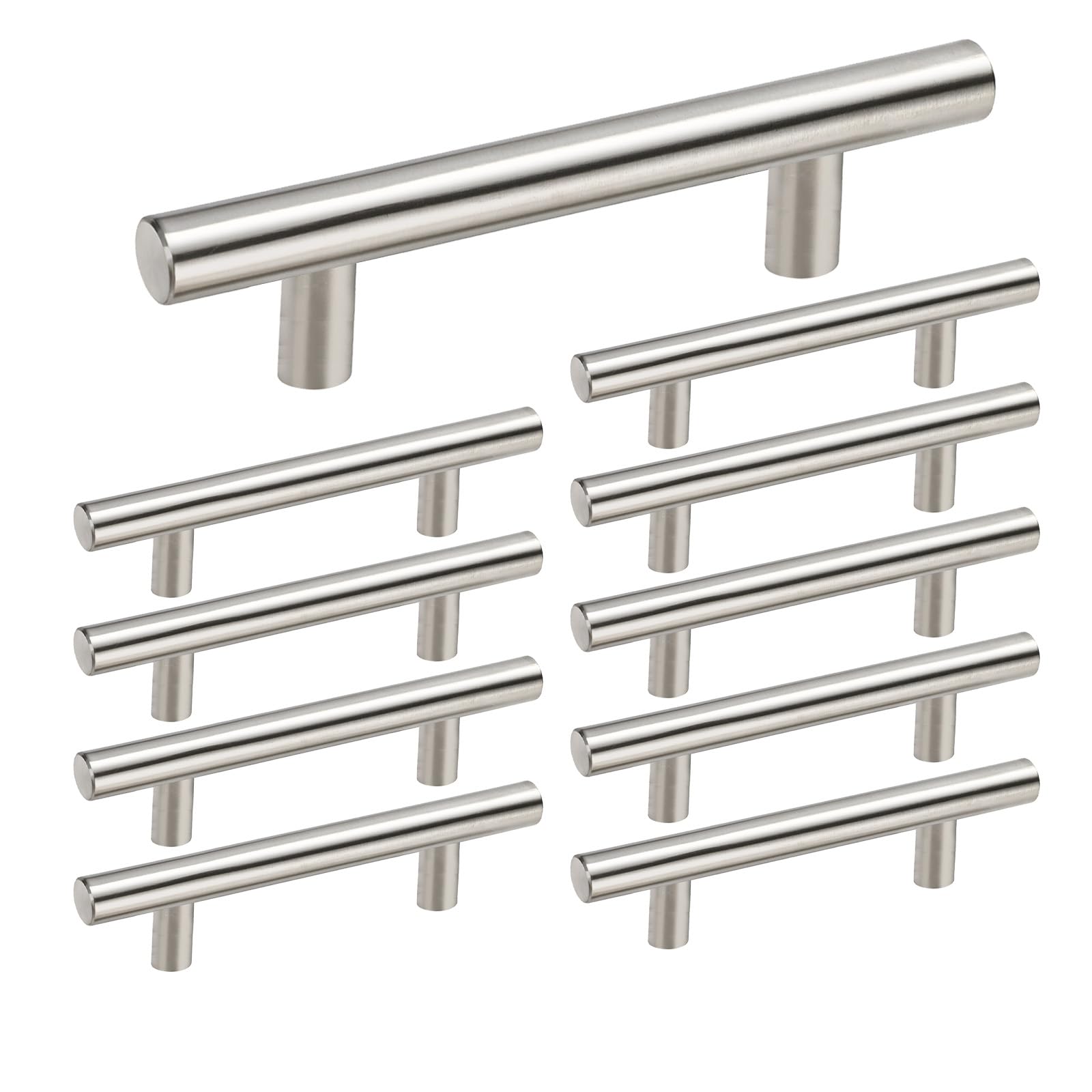 Kitchen Cabinet Pulls And Knobs 10 Pack-Homdiy HD201SN 3in Hole Centers 5in Overall Length Brushed Nickel T Bar Cupboard Handles Stainless Steel
