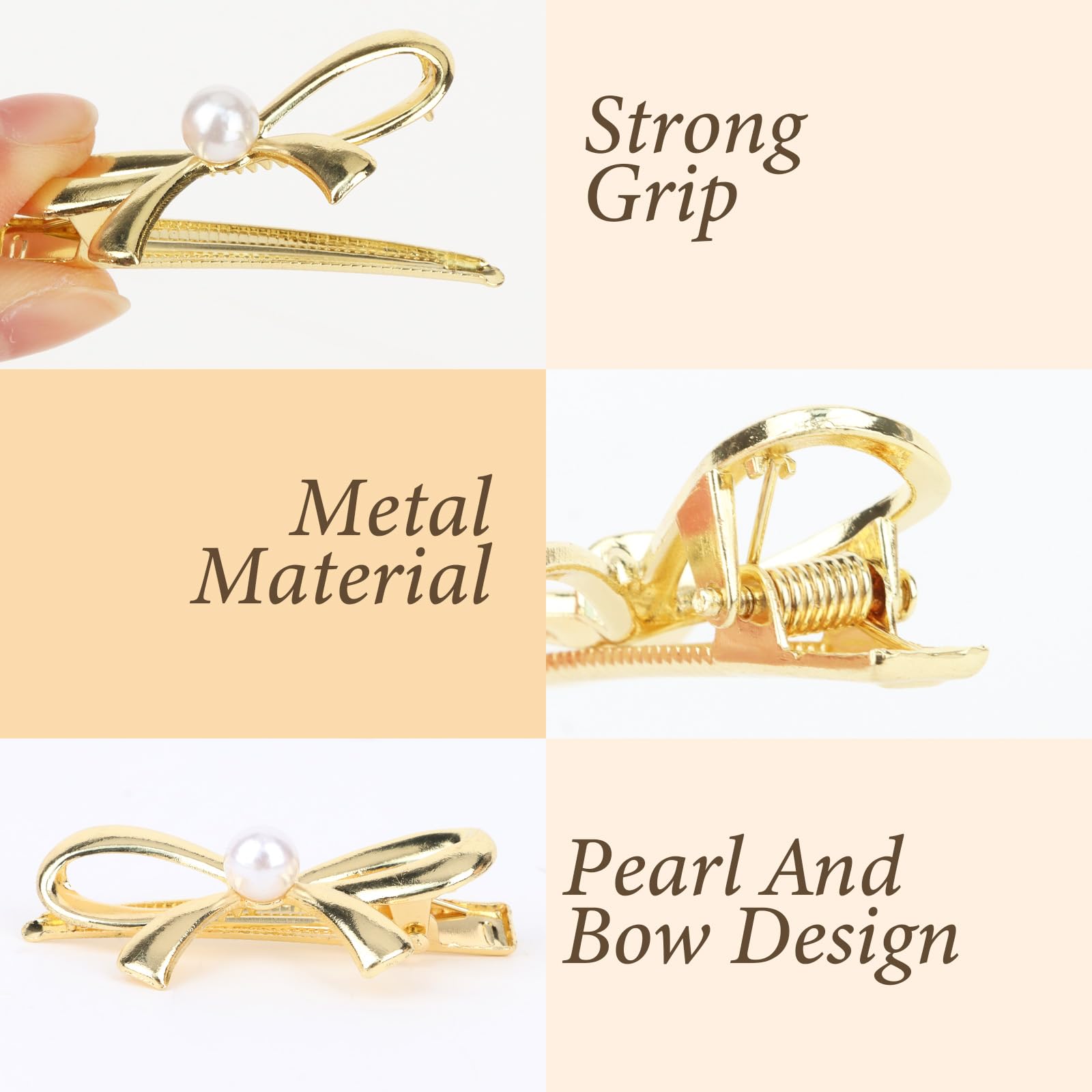 Gold Bow Hair Accessories with Elegant Design Gold Metal Hair Clip - Large French Barrette Bow with Pearl  main image 4
