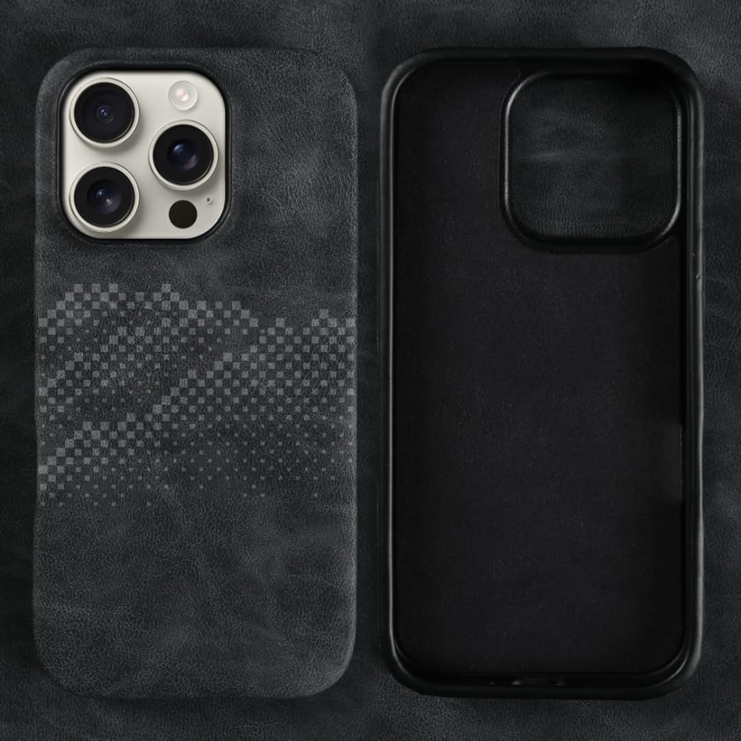 Coque iPhone 17 Pro rigide antichoc noire en cuir de luxe