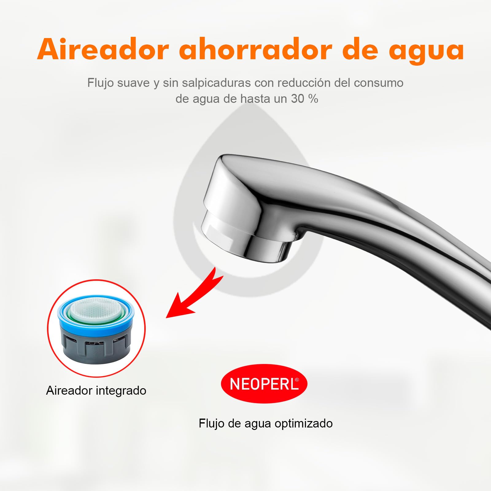 Ibergrif Grifo de Baño y Cocina, Grifo Mezclador para Lavabo con Ahorro de Agua, Agua Fría y Caliente, Latón Cromado Plata, 2 Adaptadores G1/2"-M14450