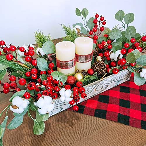 image for Winlyn 4 Pack Christmas Artificial Red Berries and Eucalyptus Leaves S