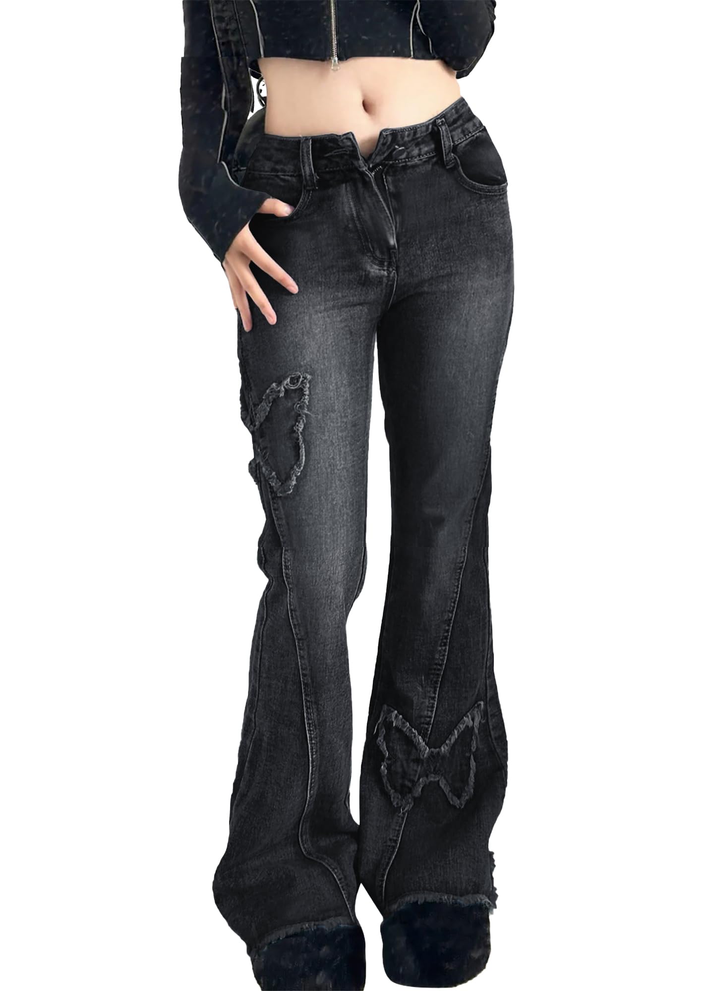 パンツ 2000's flare denim pants fade y2k grunge Y2K Indie Aesthetics Vintage Low Waist Pants 2000s Low Rise