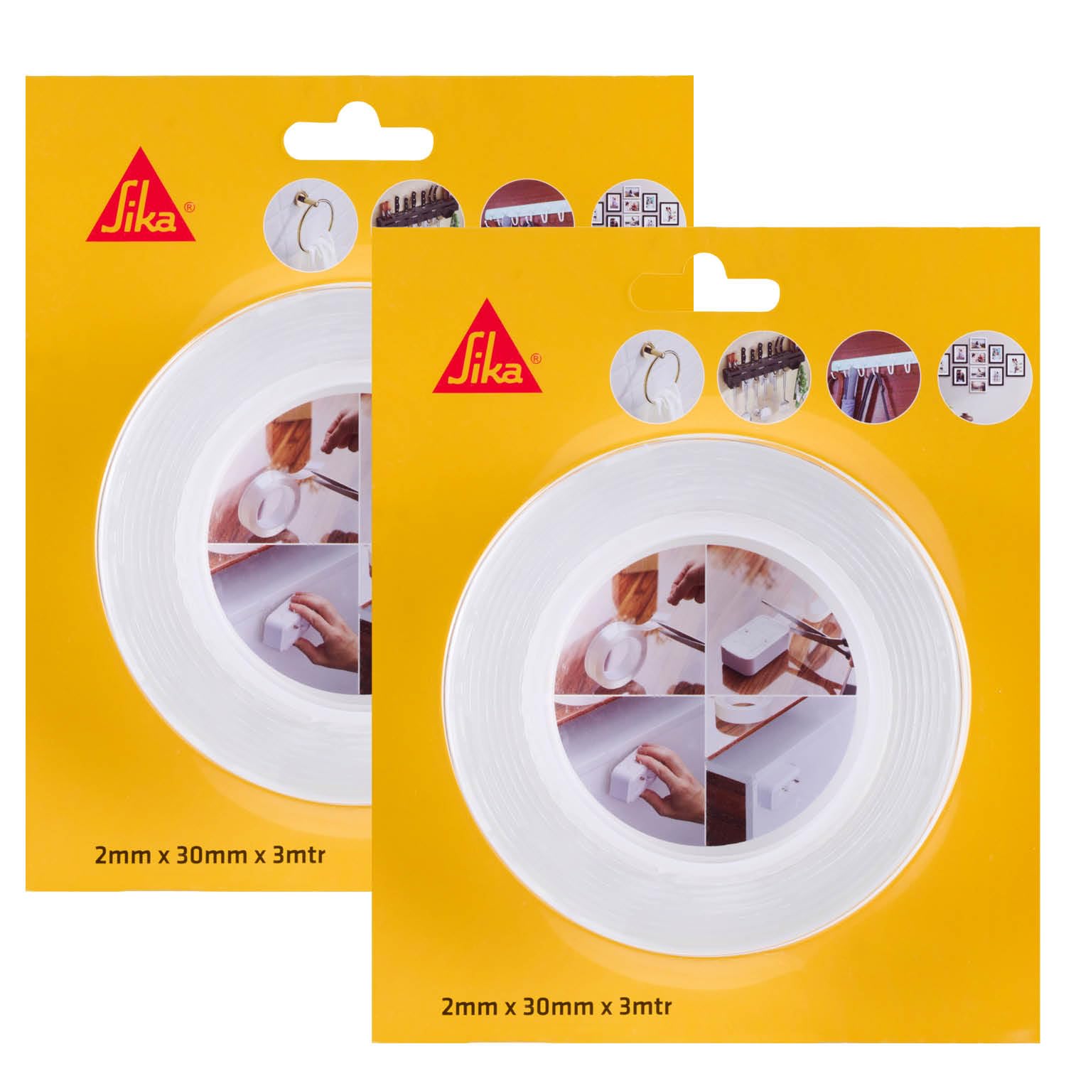 SIKA - Pack of 2 Double Sided Tape - Sikabond Mammoth Grip IN - Multipurpose Removable Traceless Mounting Adhesive Tape for Walls/Home/Office - Strong Sticky Strips Grip Tape - Transparent 30mmx3m