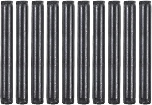 Paquete de 10 pezones de acero maleable negro de 3/4 pulgadas x 8 pulgadas, estilo vintage industrial steampunk.