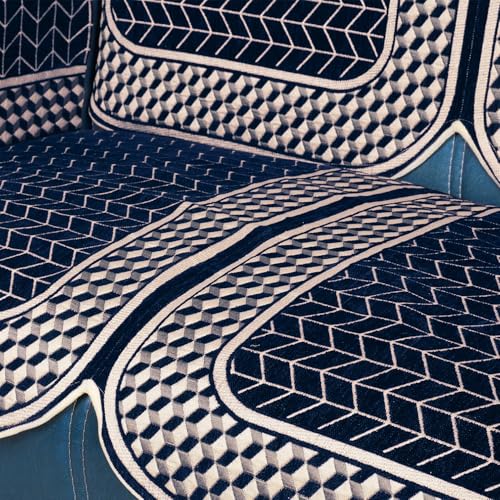 Image of Navy Chenille Woven Anti-Slip 3 Seater Sofa Cover | L-Shape Sofa Seat Protector for Living Room | Durable & Stylish Slipcover - Navy Blue - 3D