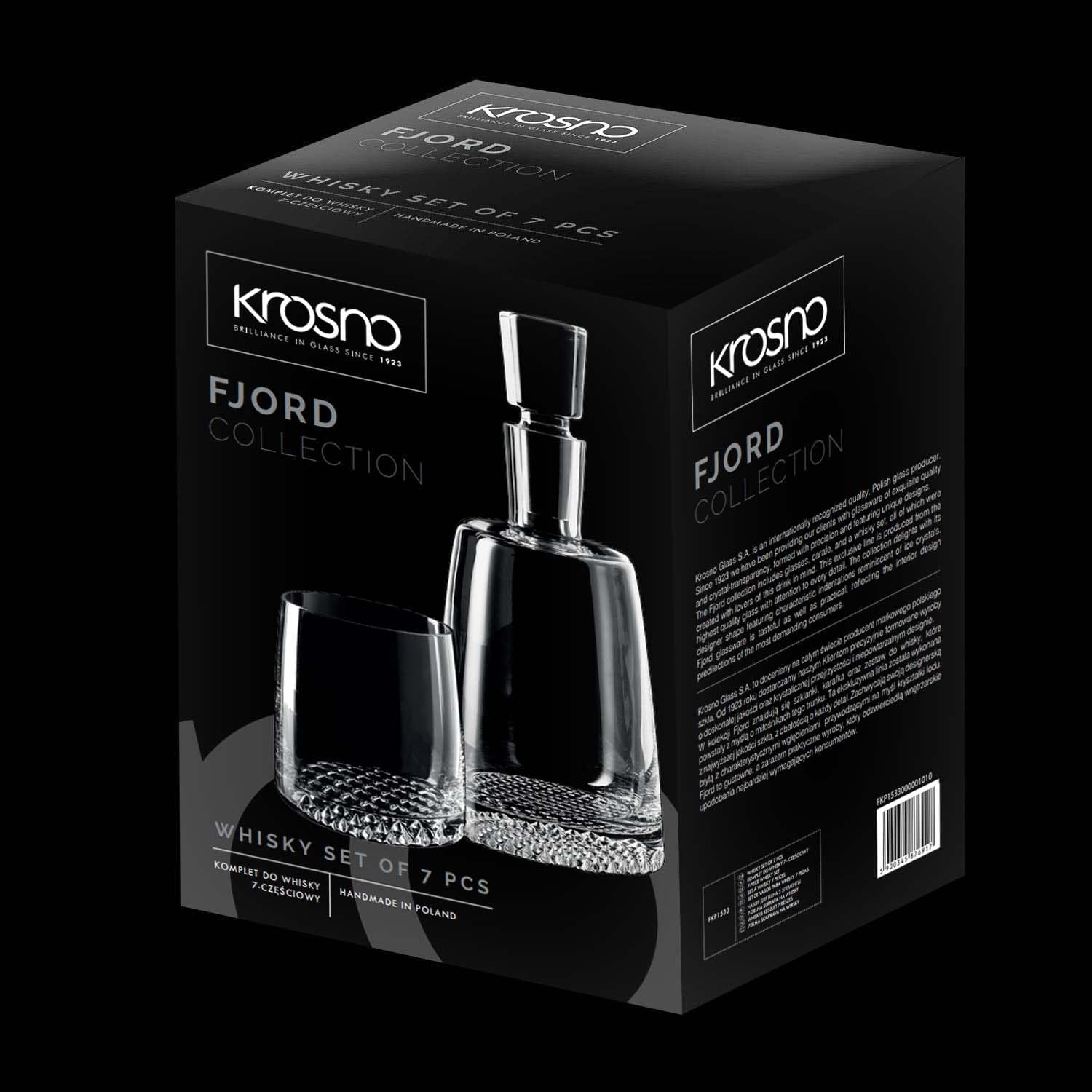 Krosno Set de whisky | 1 × decantador 950 ml y 6 × vasos 300 ml | Colección Fjord | Para casa, restaurantes y fiestas | Regalo para conocedores del whisky | Cristal sin plomo