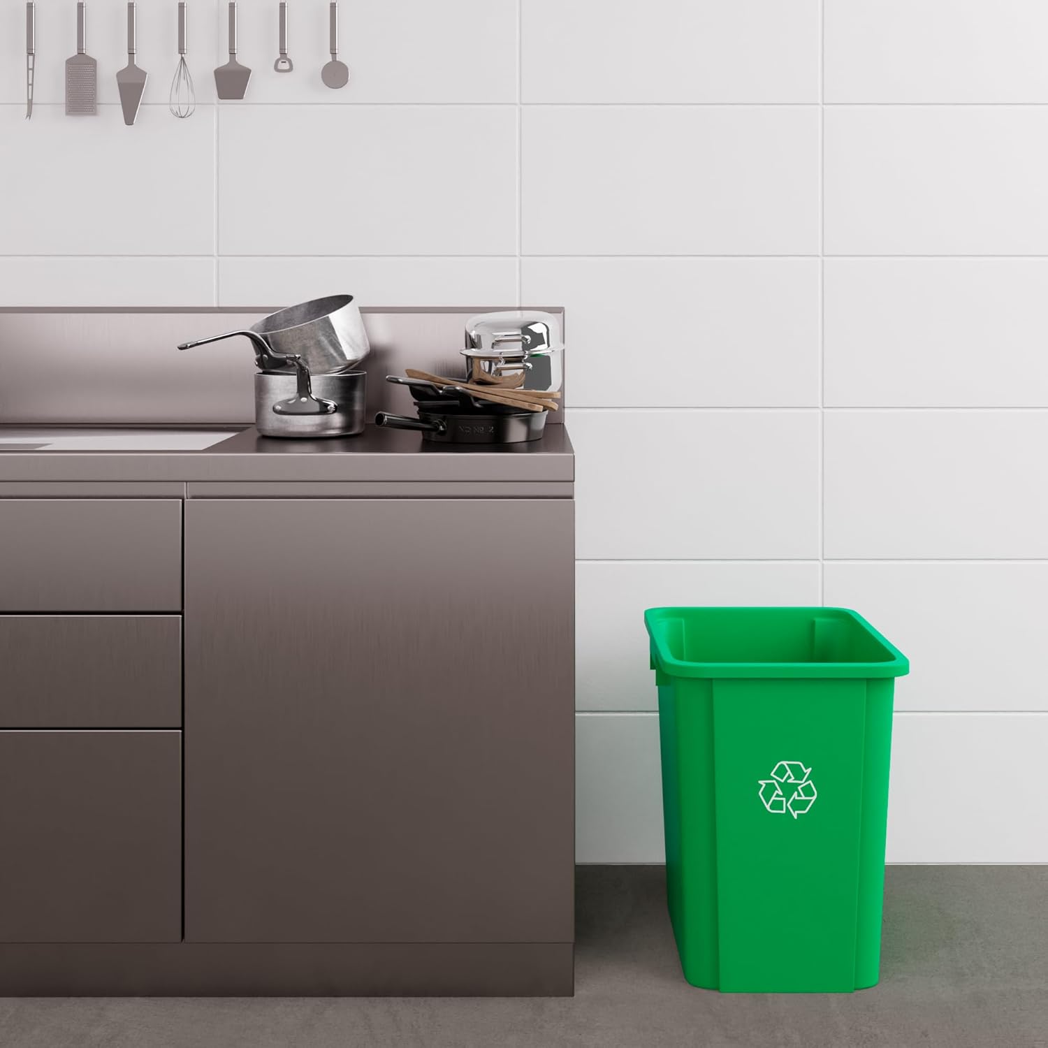 19 Gallon Green Recycle Square Commercial Garbage | Trash Can - Office, Outdoor, Restaurant, Kitchen, School