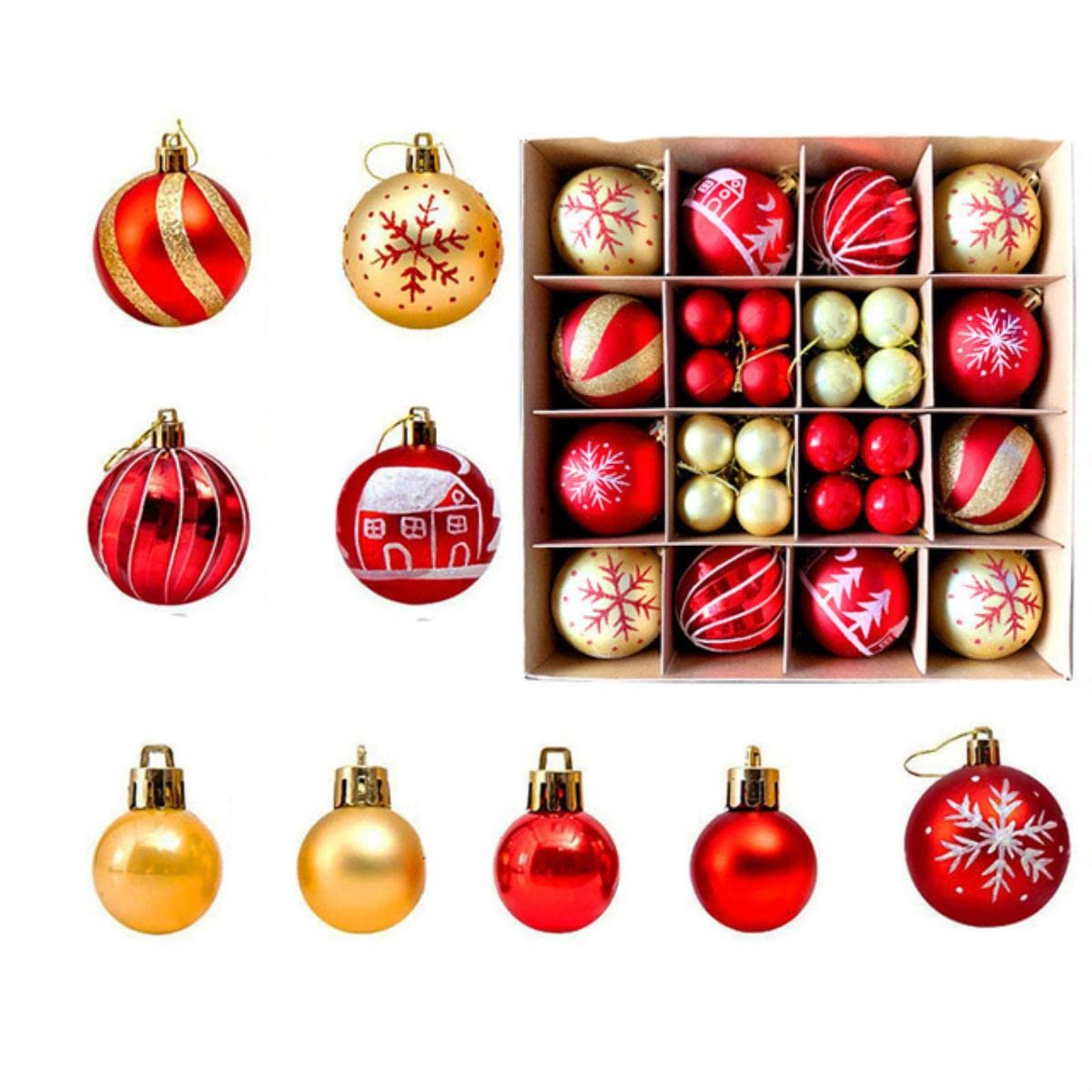 1 Juego de Bolas de árbol de Navidad Que pintan Bolas de Navidad Multicolores decoración de Fiesta Adornos de árbol de Navidad de año Nuevo para el hogar-44 Uds Oro Rojo,3cm-6cm