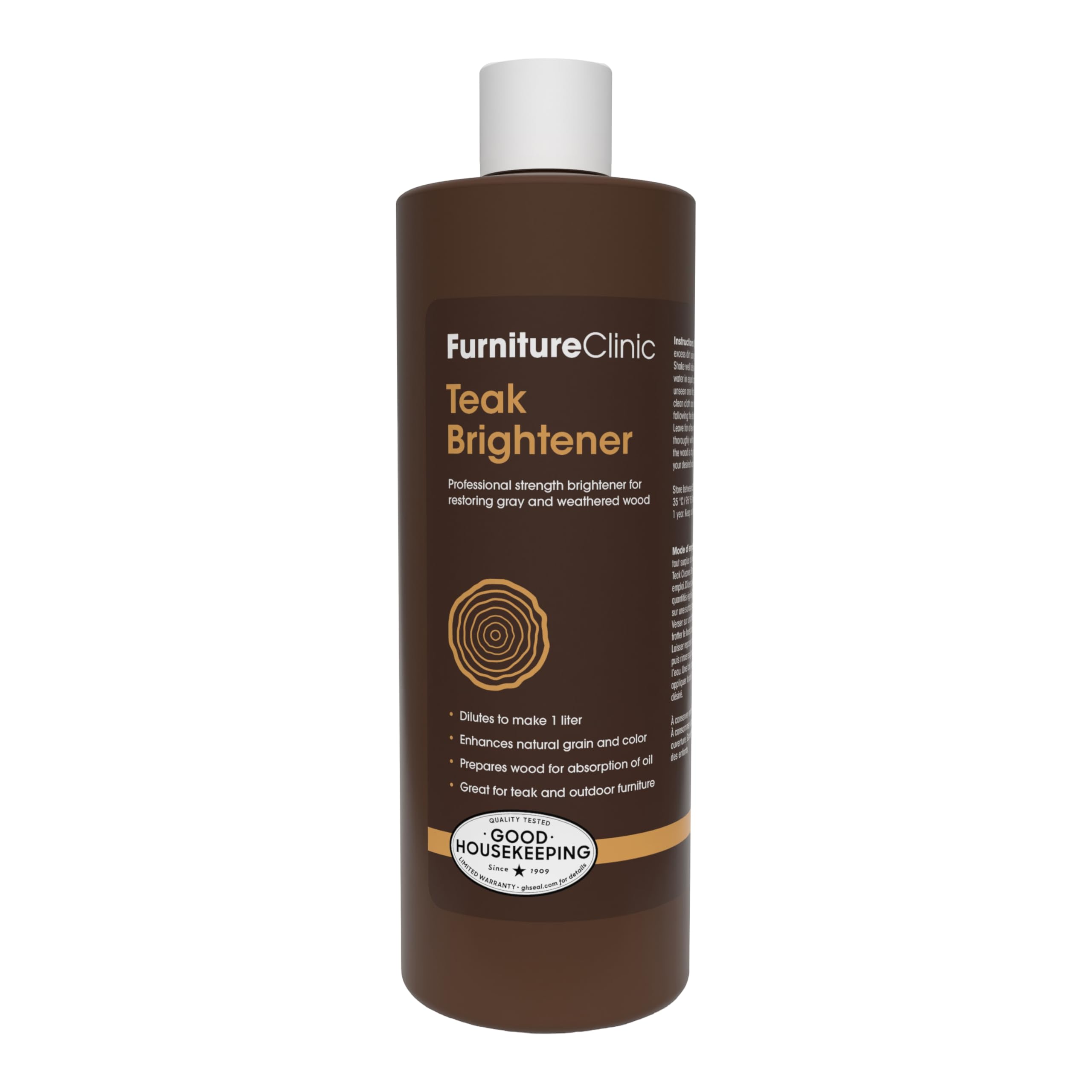 Furniture Clinic Teak Brightener | Removes Mold & Mildew | Enhances Natural Color and Shine of Wood | Increases Absorption of Teak Oil | Great for Use on All Outdoor and Marine Wood | Makes 34 Fl. Oz.