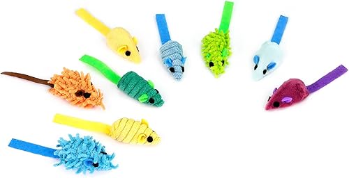 Miniatura 5 de CHIWAVA 27 ratones de juguete para gatos de 2 pulgadas a rayas con sonajero surtido pequeño ratón interactivo para gatos de interior mezcla de