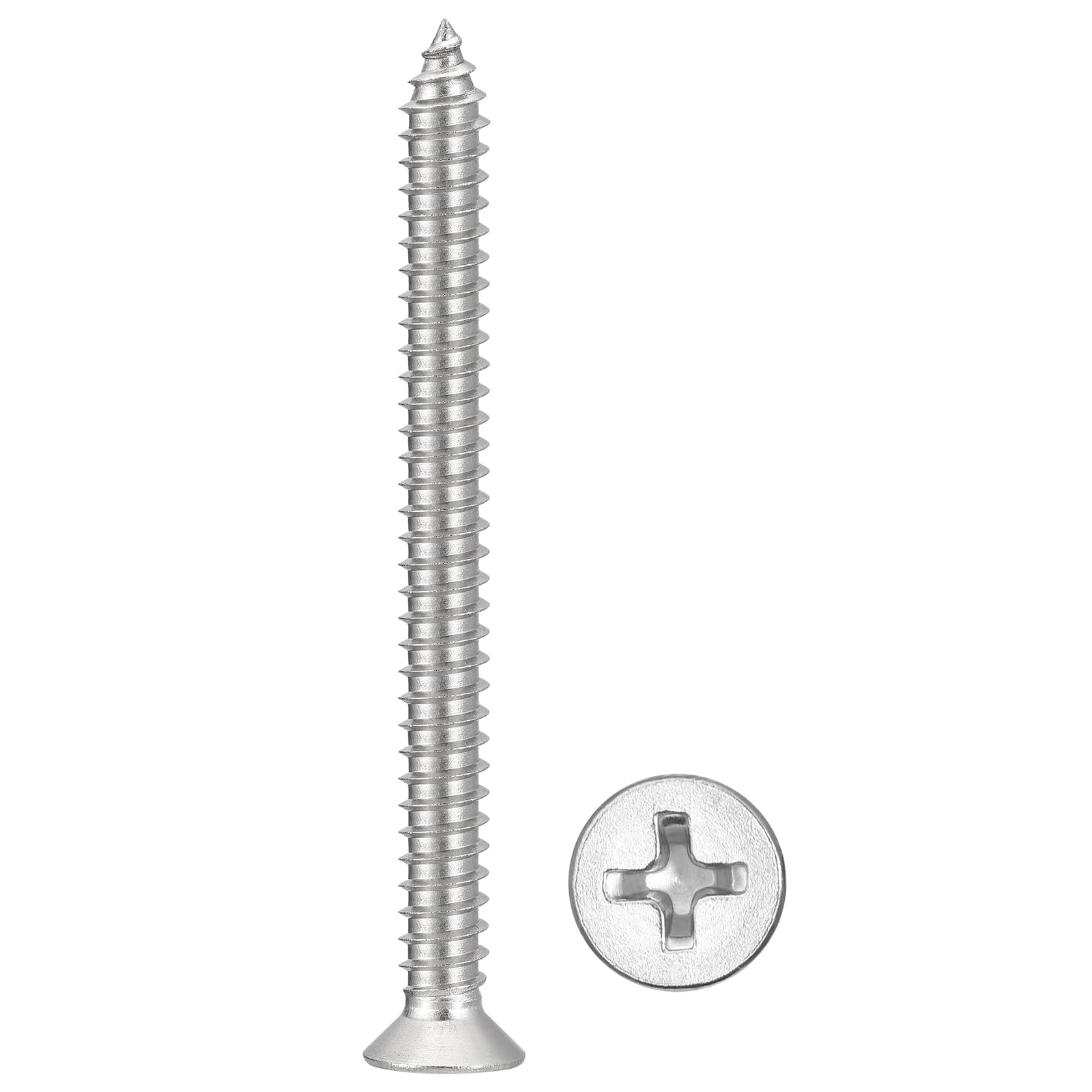 METALLIXITY Countersunk Phillips Wood Screw (#14x2-3/4") 100Pcs, 304 Stainless Steel Coarse Thread Phillips Drive Flat Head Wood Screws - for Furniture Installation Repair, Silver — image 1