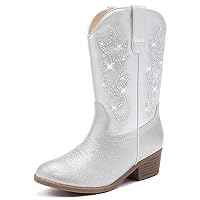 LAURMOSA Girls Cowboy Boots for Girls Cowgirl Boots Kids Silver Cowboy Boot Western Cow Girl Horse Riding Boot Size 2 Rhinestone Sparkly Zipper Big Kid Party Birthday Country Dance (UKL1030RhSilver 2)