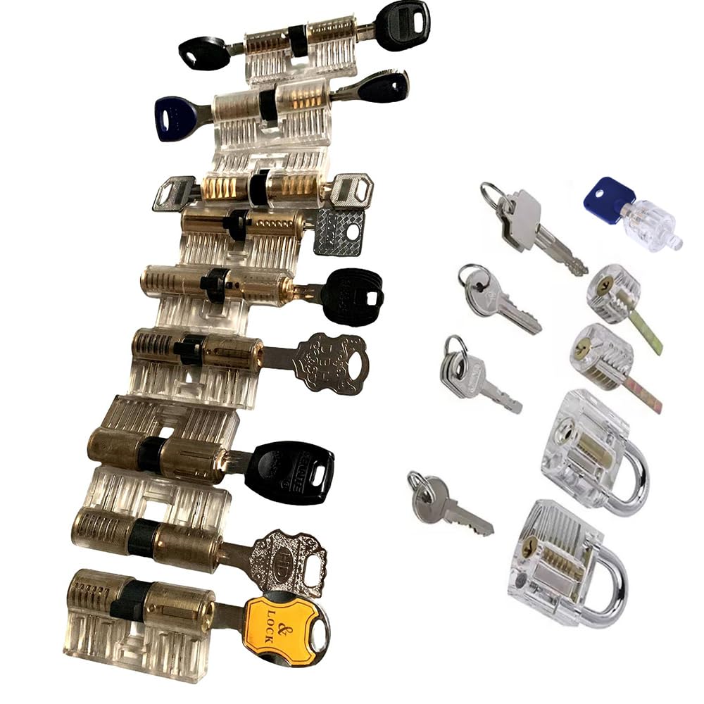 Professional Locksmith14pcs Transparent Lock Picking Cylinder Set for Practice Training Kit