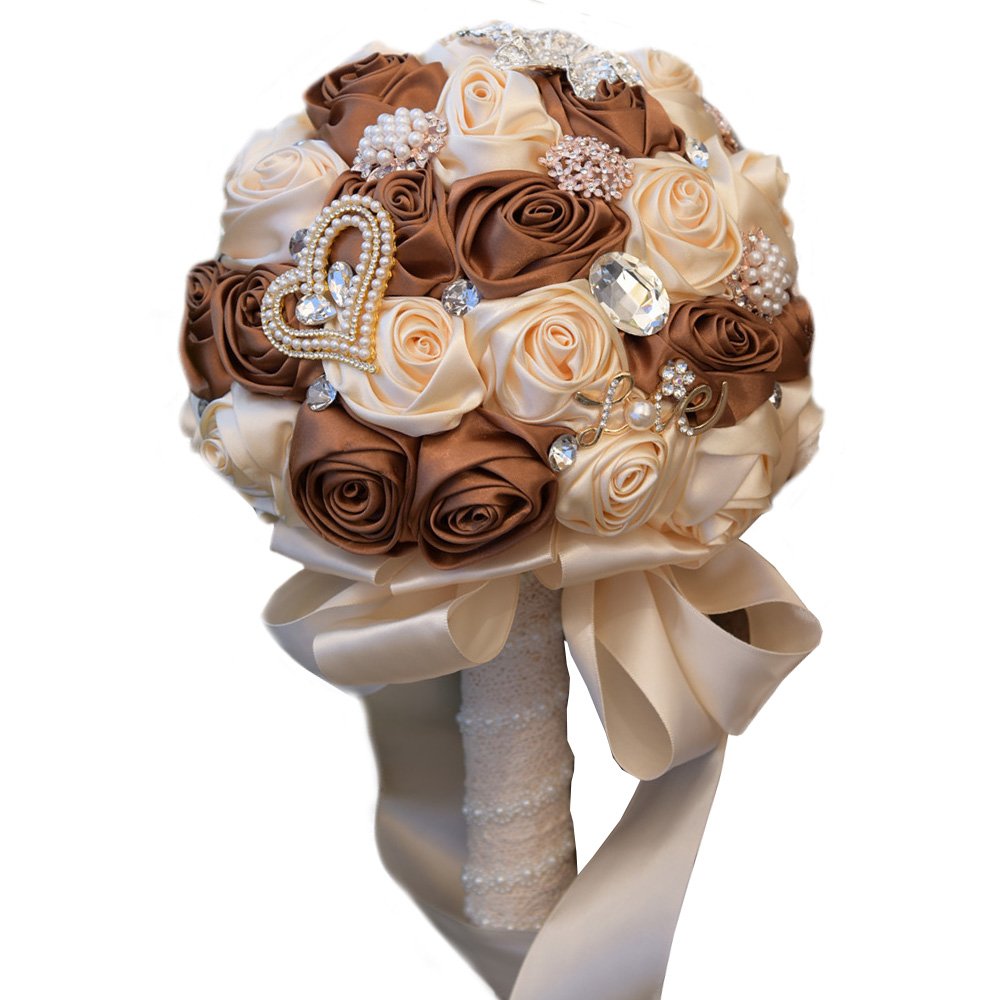 Wedding Bride Bridal Bouquet Brooch Bouquet Bridesmaid Valentine's Day Bouquet Confession (373 Ivory+Coffee)