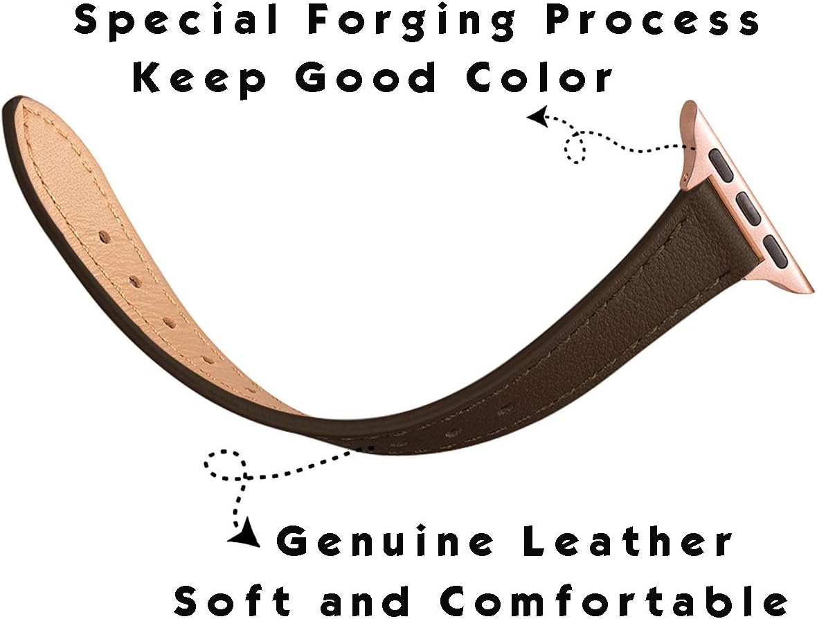 SUNFWR Compatible with Apple Watch Strap 38mm 40mm 41mm,Genuine Leather Strap Replacement,Slim&Thin Wristband for iwatch Series 7/6/5/4/3/2/1,SE(38mm 40mm 41mm,Coffee&Rosegold) - Image 4
