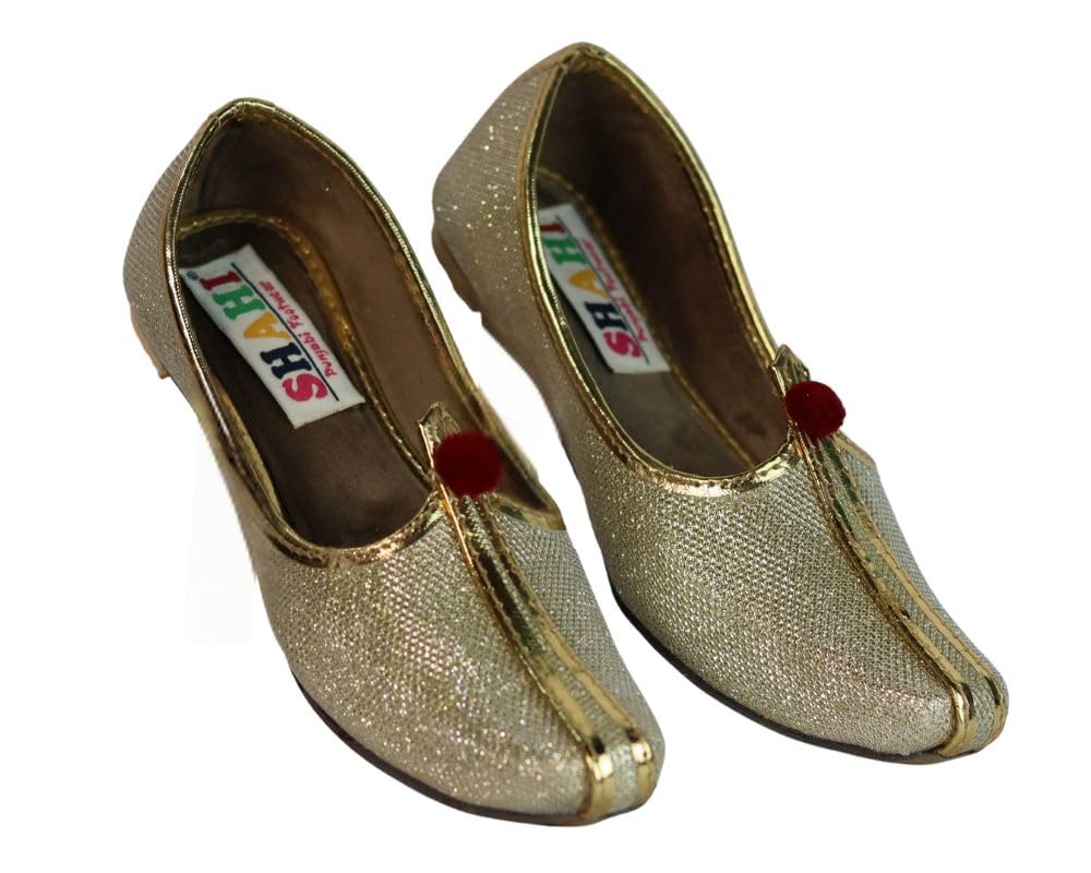 Kids Boy Punjabi Mojari Jutti for Sherwani, Wedding Traditional Juti (Golden)-image-11